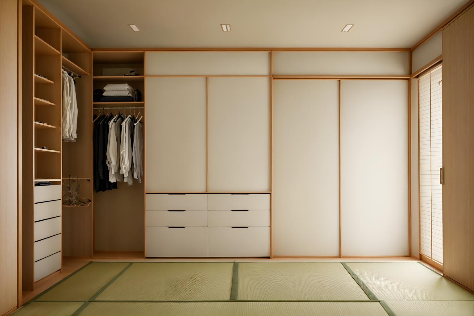 zen-style (walk in closet interior) . with calm and neutral colors and japanese minimalist interior and simple furniture and japanese interior and clutter free and asian zen interior and serenity and harmony and japanese minimalist interior. . cinematic photo, highly detailed, cinematic lighting, ultra-detailed, ultrarealistic, photorealism, 8k. zen interior design style. masterpiece, cinematic light, ultrarealistic+, photorealistic+, 8k, raw photo, realistic, sharp focus on eyes, (symmetrical eyes), (intact eyes), hyperrealistic, highest quality, best quality, , highly detailed, masterpiece, best quality, extremely detailed 8k wallpaper, masterpiece, best quality, ultra-detailed, best shadow, detailed background, detailed face, detailed eyes, high contrast, best illumination, detailed face, dulux, caustic, dynamic angle, detailed glow. dramatic lighting. highly detailed, insanely detailed hair, symmetrical, intricate details, professionally retouched, 8k high definition. strong bokeh. award winning photo.