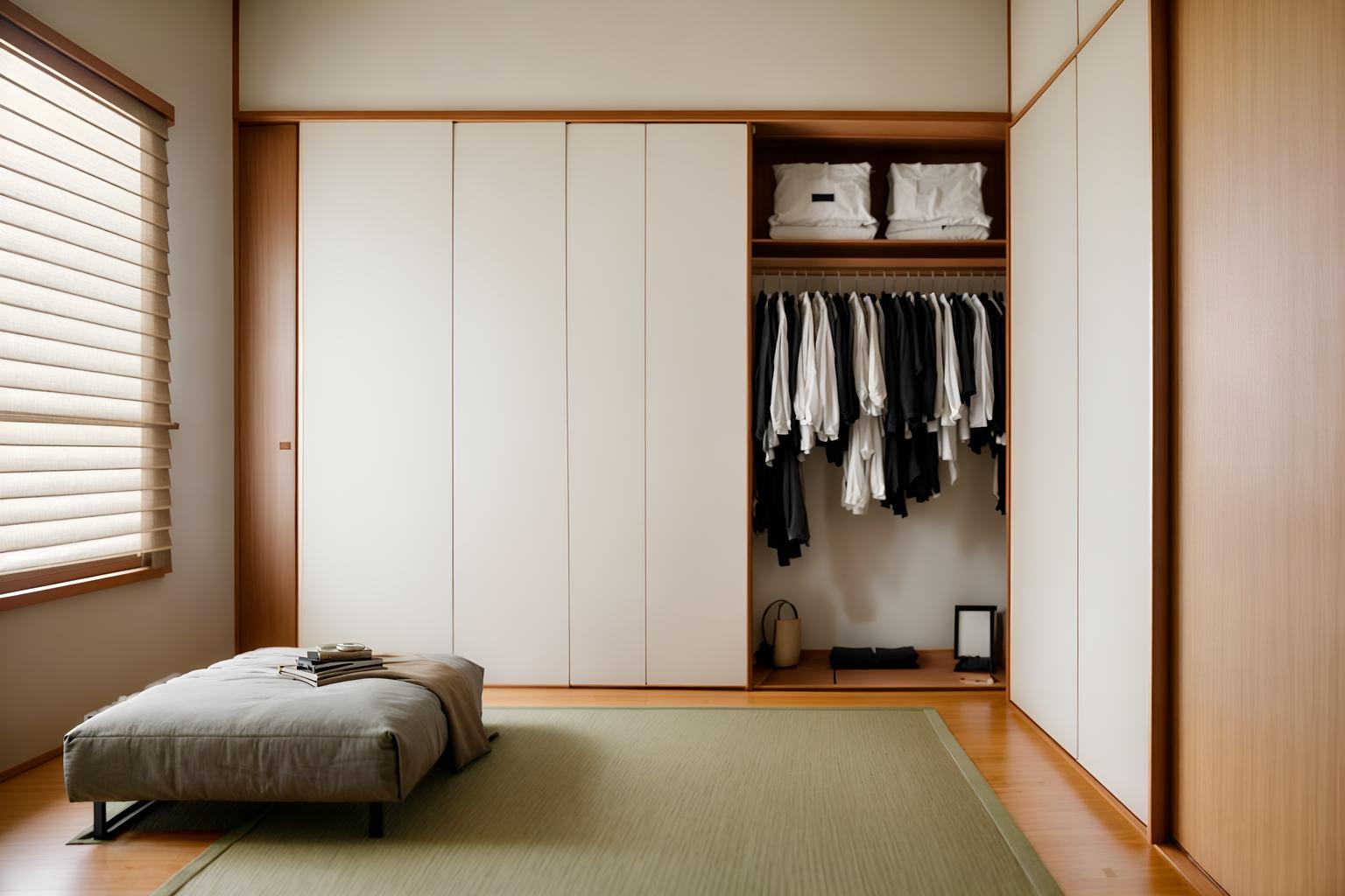 zen-style (walk in closet interior) . with calm and neutral colors and japanese minimalist interior and simple furniture and japanese interior and clutter free and asian zen interior and serenity and harmony and japanese minimalist interior. . cinematic photo, highly detailed, cinematic lighting, ultra-detailed, ultrarealistic, photorealism, 8k. zen interior design style. masterpiece, cinematic light, ultrarealistic+, photorealistic+, 8k, raw photo, realistic, sharp focus on eyes, (symmetrical eyes), (intact eyes), hyperrealistic, highest quality, best quality, , highly detailed, masterpiece, best quality, extremely detailed 8k wallpaper, masterpiece, best quality, ultra-detailed, best shadow, detailed background, detailed face, detailed eyes, high contrast, best illumination, detailed face, dulux, caustic, dynamic angle, detailed glow. dramatic lighting. highly detailed, insanely detailed hair, symmetrical, intricate details, professionally retouched, 8k high definition. strong bokeh. award winning photo.