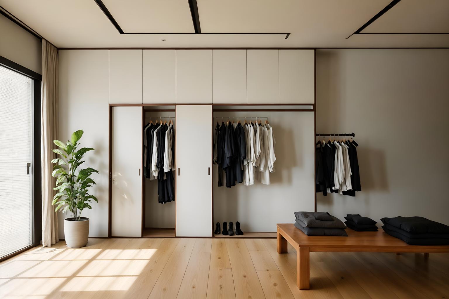 zen-style (clothing store interior) . with clean lines and natural light and asian interior and japanese interior and clutter free and japanese minimalist interior and japanese minimalist interior and calm and neutral colors. . cinematic photo, highly detailed, cinematic lighting, ultra-detailed, ultrarealistic, photorealism, 8k. zen interior design style. masterpiece, cinematic light, ultrarealistic+, photorealistic+, 8k, raw photo, realistic, sharp focus on eyes, (symmetrical eyes), (intact eyes), hyperrealistic, highest quality, best quality, , highly detailed, masterpiece, best quality, extremely detailed 8k wallpaper, masterpiece, best quality, ultra-detailed, best shadow, detailed background, detailed face, detailed eyes, high contrast, best illumination, detailed face, dulux, caustic, dynamic angle, detailed glow. dramatic lighting. highly detailed, insanely detailed hair, symmetrical, intricate details, professionally retouched, 8k high definition. strong bokeh. award winning photo.