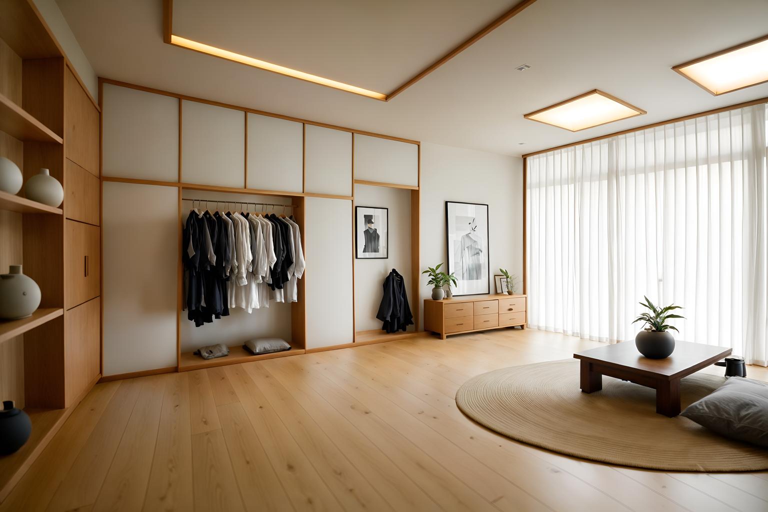 zen-style (clothing store interior) . with clean lines and natural light and asian interior and japanese interior and clutter free and japanese minimalist interior and japanese minimalist interior and calm and neutral colors. . cinematic photo, highly detailed, cinematic lighting, ultra-detailed, ultrarealistic, photorealism, 8k. zen interior design style. masterpiece, cinematic light, ultrarealistic+, photorealistic+, 8k, raw photo, realistic, sharp focus on eyes, (symmetrical eyes), (intact eyes), hyperrealistic, highest quality, best quality, , highly detailed, masterpiece, best quality, extremely detailed 8k wallpaper, masterpiece, best quality, ultra-detailed, best shadow, detailed background, detailed face, detailed eyes, high contrast, best illumination, detailed face, dulux, caustic, dynamic angle, detailed glow. dramatic lighting. highly detailed, insanely detailed hair, symmetrical, intricate details, professionally retouched, 8k high definition. strong bokeh. award winning photo.