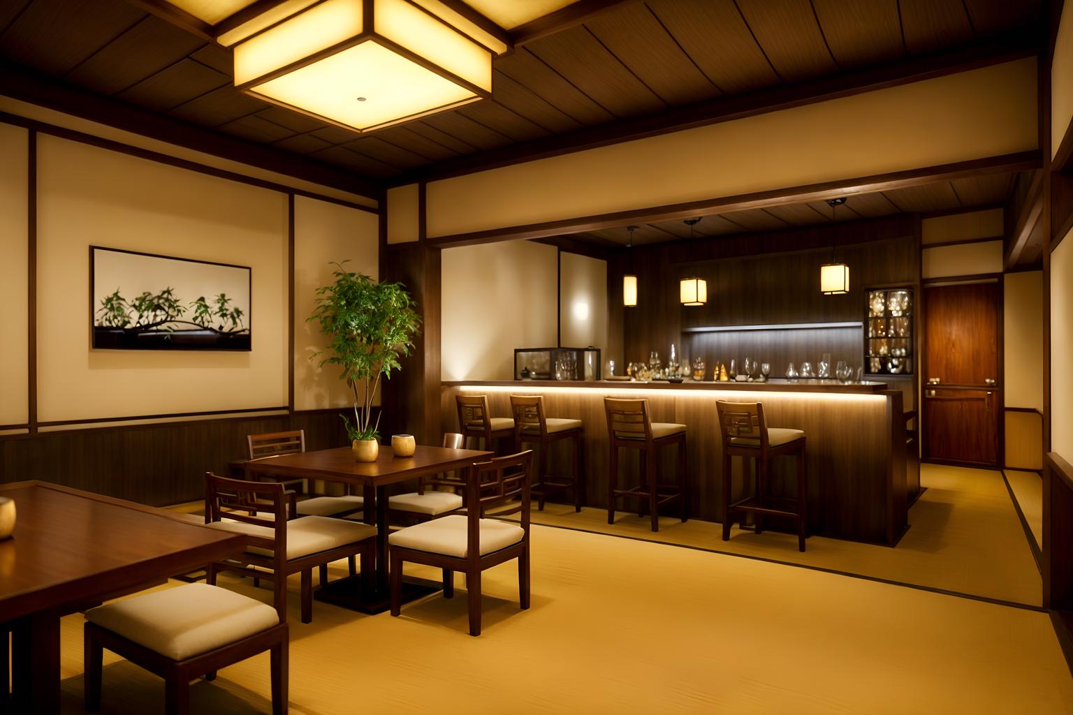 zen-style (restaurant interior) with restaurant decor and restaurant bar and restaurant chairs and restaurant dining tables and restaurant decor. . with japanese interior and asian zen interior and clean lines and calm and neutral colors and simplicity and serenity and harmony and mimimalist and clutter free. . cinematic photo, highly detailed, cinematic lighting, ultra-detailed, ultrarealistic, photorealism, 8k. zen interior design style. masterpiece, cinematic light, ultrarealistic+, photorealistic+, 8k, raw photo, realistic, sharp focus on eyes, (symmetrical eyes), (intact eyes), hyperrealistic, highest quality, best quality, , highly detailed, masterpiece, best quality, extremely detailed 8k wallpaper, masterpiece, best quality, ultra-detailed, best shadow, detailed background, detailed face, detailed eyes, high contrast, best illumination, detailed face, dulux, caustic, dynamic angle, detailed glow. dramatic lighting. highly detailed, insanely detailed hair, symmetrical, intricate details, professionally retouched, 8k high definition. strong bokeh. award winning photo.