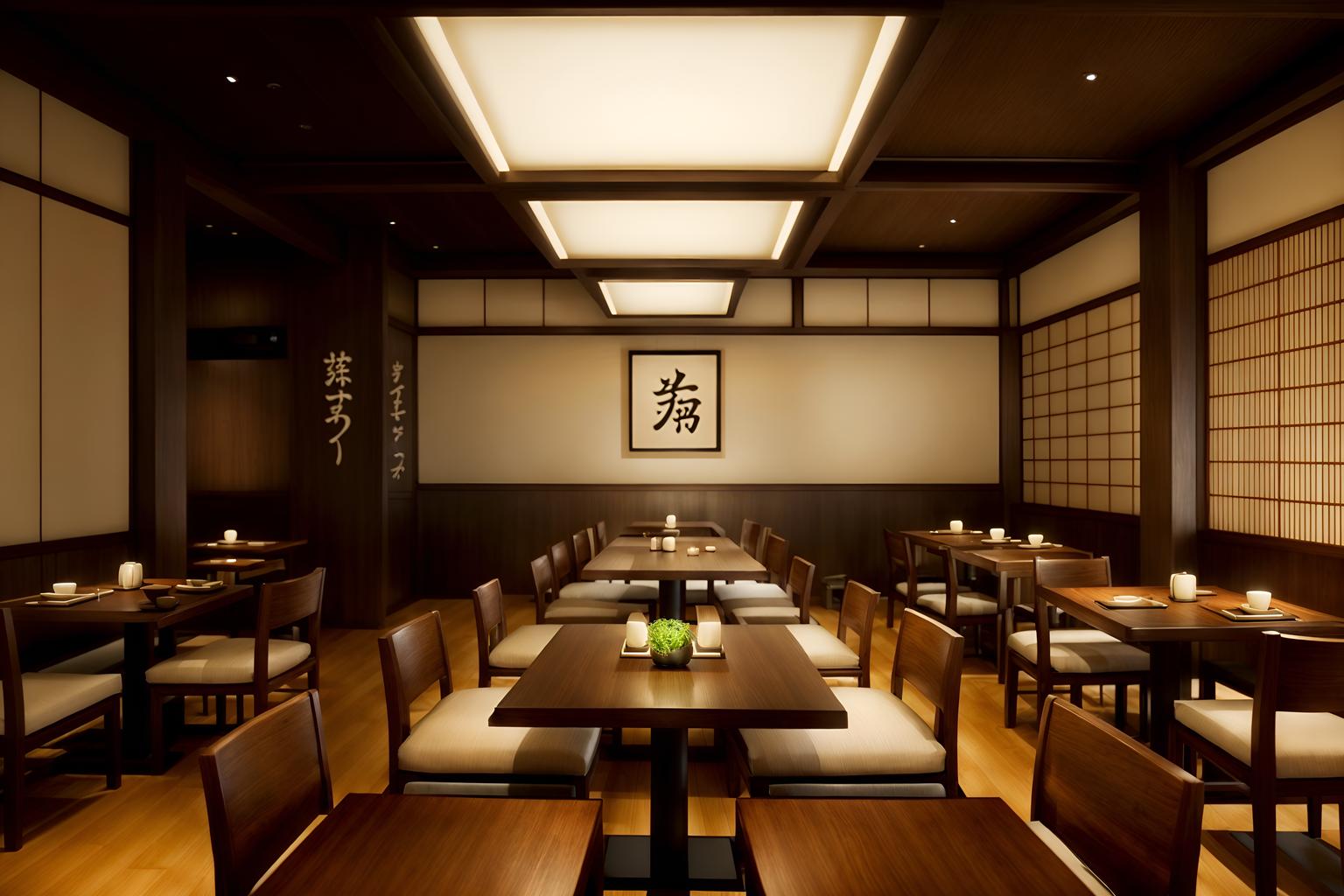 zen-style (restaurant interior) with restaurant decor and restaurant bar and restaurant chairs and restaurant dining tables and restaurant decor. . with japanese interior and asian zen interior and clean lines and calm and neutral colors and simplicity and serenity and harmony and mimimalist and clutter free. . cinematic photo, highly detailed, cinematic lighting, ultra-detailed, ultrarealistic, photorealism, 8k. zen interior design style. masterpiece, cinematic light, ultrarealistic+, photorealistic+, 8k, raw photo, realistic, sharp focus on eyes, (symmetrical eyes), (intact eyes), hyperrealistic, highest quality, best quality, , highly detailed, masterpiece, best quality, extremely detailed 8k wallpaper, masterpiece, best quality, ultra-detailed, best shadow, detailed background, detailed face, detailed eyes, high contrast, best illumination, detailed face, dulux, caustic, dynamic angle, detailed glow. dramatic lighting. highly detailed, insanely detailed hair, symmetrical, intricate details, professionally retouched, 8k high definition. strong bokeh. award winning photo.