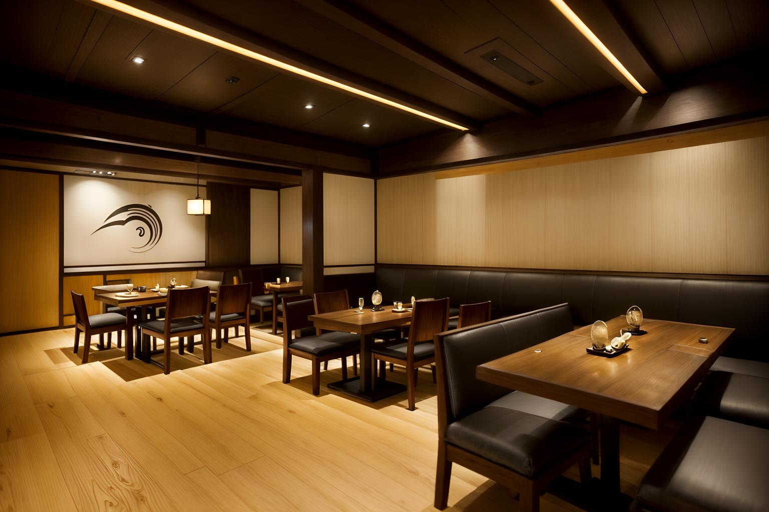 zen-style (restaurant interior) with restaurant decor and restaurant bar and restaurant chairs and restaurant dining tables and restaurant decor. . with japanese interior and asian zen interior and clean lines and calm and neutral colors and simplicity and serenity and harmony and mimimalist and clutter free. . cinematic photo, highly detailed, cinematic lighting, ultra-detailed, ultrarealistic, photorealism, 8k. zen interior design style. masterpiece, cinematic light, ultrarealistic+, photorealistic+, 8k, raw photo, realistic, sharp focus on eyes, (symmetrical eyes), (intact eyes), hyperrealistic, highest quality, best quality, , highly detailed, masterpiece, best quality, extremely detailed 8k wallpaper, masterpiece, best quality, ultra-detailed, best shadow, detailed background, detailed face, detailed eyes, high contrast, best illumination, detailed face, dulux, caustic, dynamic angle, detailed glow. dramatic lighting. highly detailed, insanely detailed hair, symmetrical, intricate details, professionally retouched, 8k high definition. strong bokeh. award winning photo.