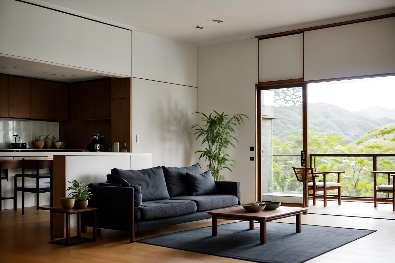 zen-style (kitchen living combo interior) with plant and sink and chairs and stove and rug and coffee tables and sofa and occasional tables. . with asian interior and simple furniture and japanese minimalist interior and clean lines and simplicity and japanese minimalist interior and japanese minimalist interior and natural light. . cinematic photo, highly detailed, cinematic lighting, ultra-detailed, ultrarealistic, photorealism, 8k. zen interior design style. masterpiece, cinematic light, ultrarealistic+, photorealistic+, 8k, raw photo, realistic, sharp focus on eyes, (symmetrical eyes), (intact eyes), hyperrealistic, highest quality, best quality, , highly detailed, masterpiece, best quality, extremely detailed 8k wallpaper, masterpiece, best quality, ultra-detailed, best shadow, detailed background, detailed face, detailed eyes, high contrast, best illumination, detailed face, dulux, caustic, dynamic angle, detailed glow. dramatic lighting. highly detailed, insanely detailed hair, symmetrical, intricate details, professionally retouched, 8k high definition. strong bokeh. award winning photo.