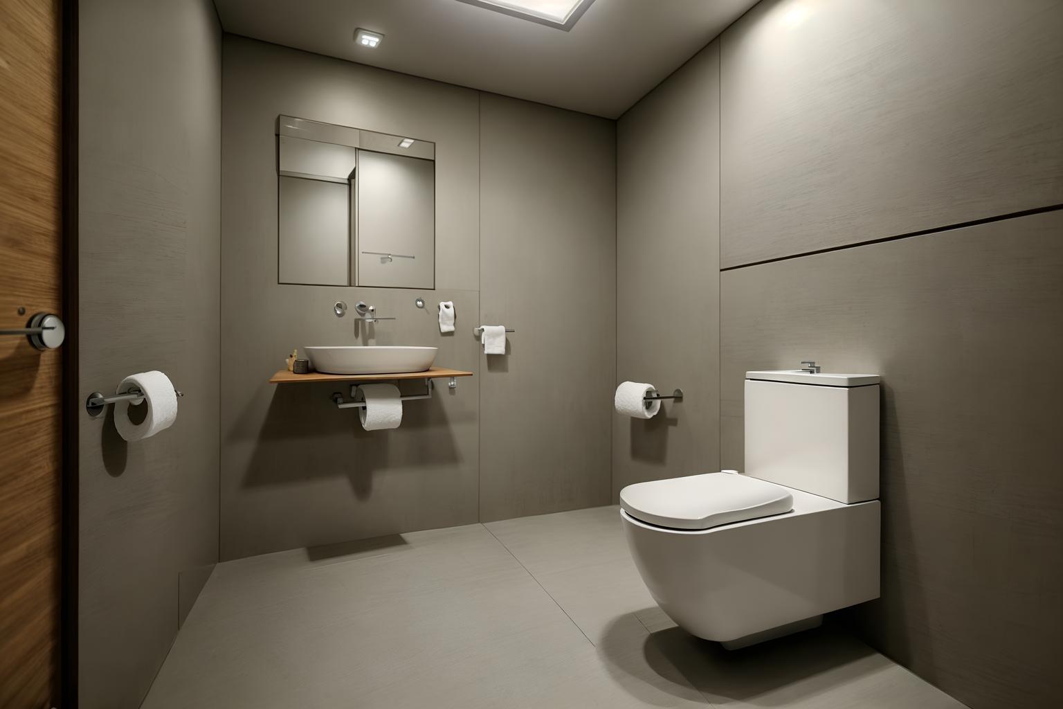 zen-style (toilet interior) with sink with tap and toilet paper hanger and toilet with toilet seat up and sink with tap. . with japanese minimalist interior and japanese interior and japanese minimalist interior and simplicity and asian zen interior and clutter free and mimimalist and calm and neutral colors. . cinematic photo, highly detailed, cinematic lighting, ultra-detailed, ultrarealistic, photorealism, 8k. zen interior design style. masterpiece, cinematic light, ultrarealistic+, photorealistic+, 8k, raw photo, realistic, sharp focus on eyes, (symmetrical eyes), (intact eyes), hyperrealistic, highest quality, best quality, , highly detailed, masterpiece, best quality, extremely detailed 8k wallpaper, masterpiece, best quality, ultra-detailed, best shadow, detailed background, detailed face, detailed eyes, high contrast, best illumination, detailed face, dulux, caustic, dynamic angle, detailed glow. dramatic lighting. highly detailed, insanely detailed hair, symmetrical, intricate details, professionally retouched, 8k high definition. strong bokeh. award winning photo.