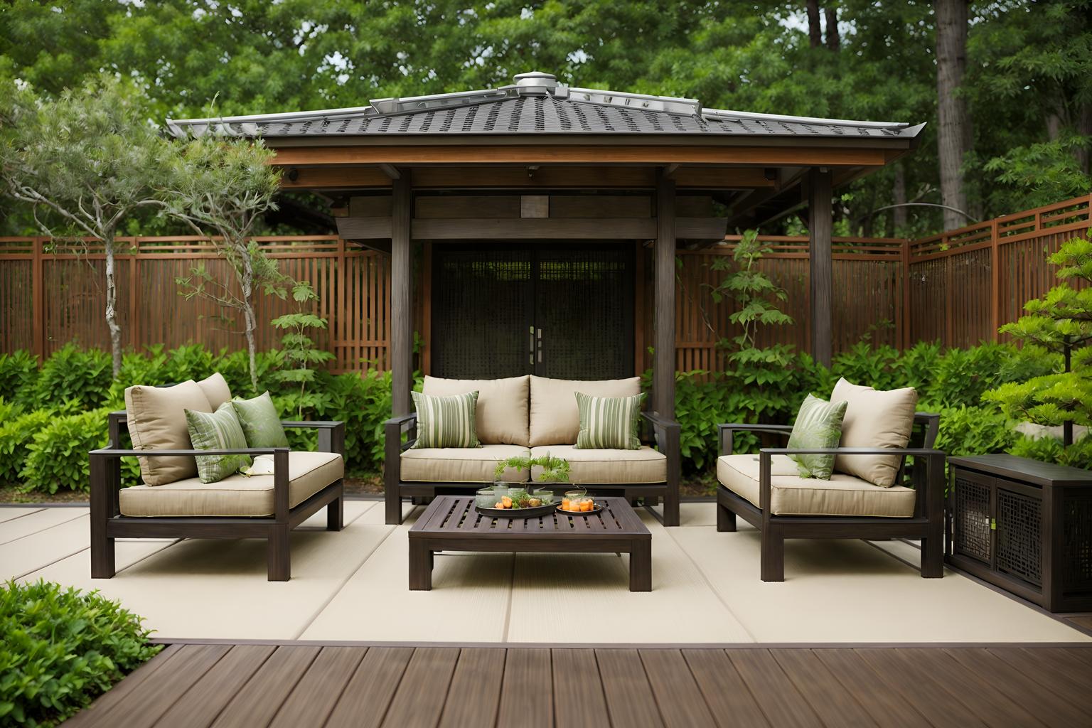 zen-style designed (outdoor patio ) with barbeque or grill and patio couch with pillows and deck with deck chairs and grass and plant and barbeque or grill. . with natural textures and simplicity and japanese and asian and asian zen and japanese minimalist and serenity and harmony and calm and neutral colors. . cinematic photo, highly detailed, cinematic lighting, ultra-detailed, ultrarealistic, photorealism, 8k. zen design style. masterpiece, cinematic light, ultrarealistic+, photorealistic+, 8k, raw photo, realistic, sharp focus on eyes, (symmetrical eyes), (intact eyes), hyperrealistic, highest quality, best quality, , highly detailed, masterpiece, best quality, extremely detailed 8k wallpaper, masterpiece, best quality, ultra-detailed, best shadow, detailed background, detailed face, detailed eyes, high contrast, best illumination, detailed face, dulux, caustic, dynamic angle, detailed glow. dramatic lighting. highly detailed, insanely detailed hair, symmetrical, intricate details, professionally retouched, 8k high definition. strong bokeh. award winning photo.