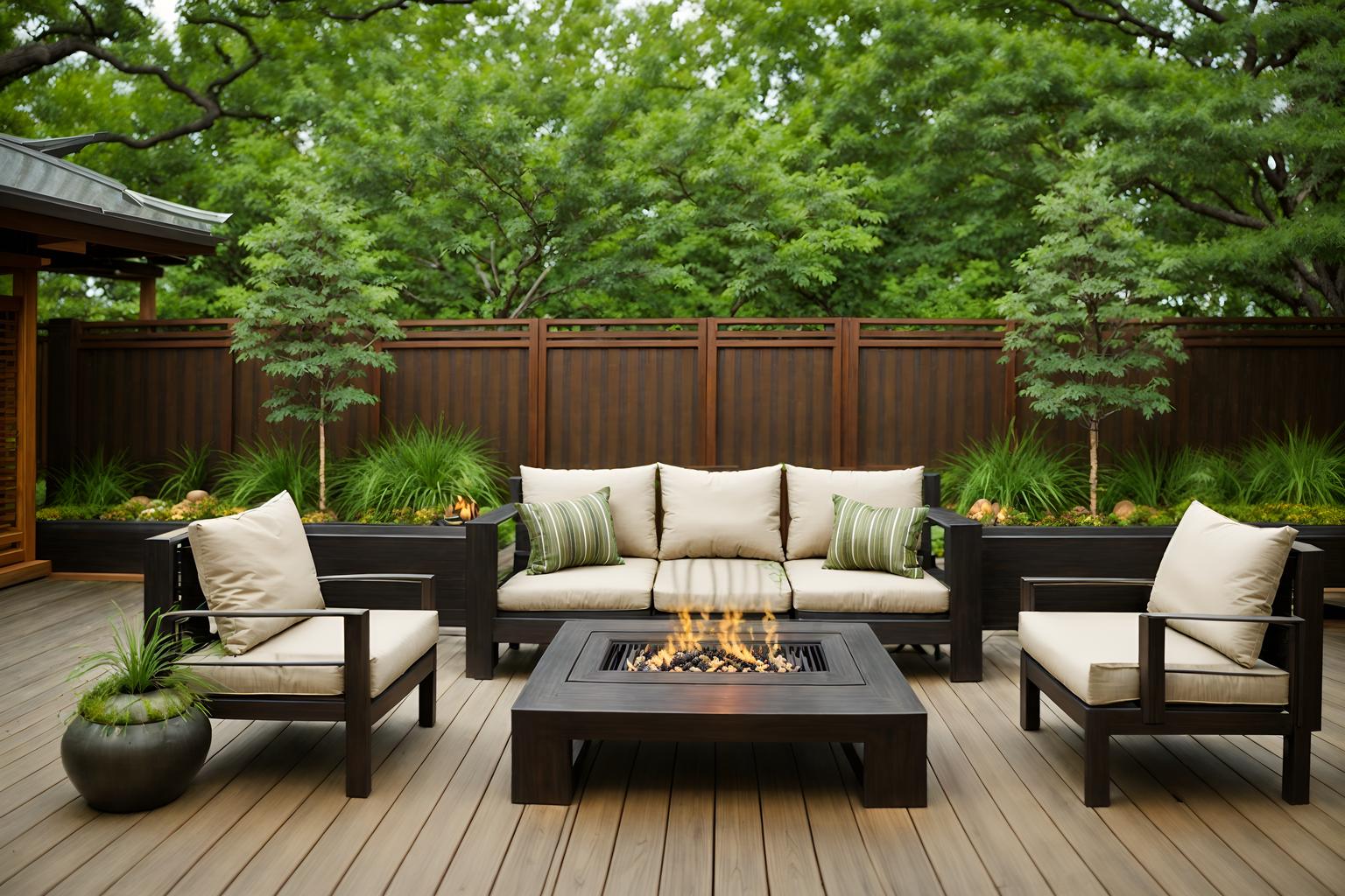 zen-style designed (outdoor patio ) with barbeque or grill and patio couch with pillows and deck with deck chairs and grass and plant and barbeque or grill. . with natural textures and simplicity and japanese and asian and asian zen and japanese minimalist and serenity and harmony and calm and neutral colors. . cinematic photo, highly detailed, cinematic lighting, ultra-detailed, ultrarealistic, photorealism, 8k. zen design style. masterpiece, cinematic light, ultrarealistic+, photorealistic+, 8k, raw photo, realistic, sharp focus on eyes, (symmetrical eyes), (intact eyes), hyperrealistic, highest quality, best quality, , highly detailed, masterpiece, best quality, extremely detailed 8k wallpaper, masterpiece, best quality, ultra-detailed, best shadow, detailed background, detailed face, detailed eyes, high contrast, best illumination, detailed face, dulux, caustic, dynamic angle, detailed glow. dramatic lighting. highly detailed, insanely detailed hair, symmetrical, intricate details, professionally retouched, 8k high definition. strong bokeh. award winning photo.