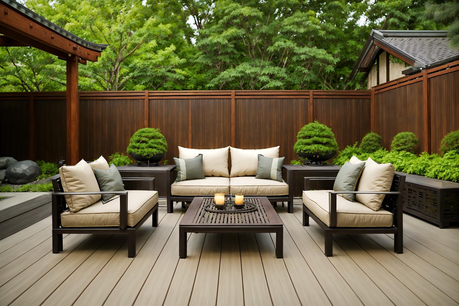 zen-style designed (outdoor patio ) with barbeque or grill and patio couch with pillows and deck with deck chairs and grass and plant and barbeque or grill. . with natural textures and simplicity and japanese and asian and asian zen and japanese minimalist and serenity and harmony and calm and neutral colors. . cinematic photo, highly detailed, cinematic lighting, ultra-detailed, ultrarealistic, photorealism, 8k. zen design style. masterpiece, cinematic light, ultrarealistic+, photorealistic+, 8k, raw photo, realistic, sharp focus on eyes, (symmetrical eyes), (intact eyes), hyperrealistic, highest quality, best quality, , highly detailed, masterpiece, best quality, extremely detailed 8k wallpaper, masterpiece, best quality, ultra-detailed, best shadow, detailed background, detailed face, detailed eyes, high contrast, best illumination, detailed face, dulux, caustic, dynamic angle, detailed glow. dramatic lighting. highly detailed, insanely detailed hair, symmetrical, intricate details, professionally retouched, 8k high definition. strong bokeh. award winning photo.