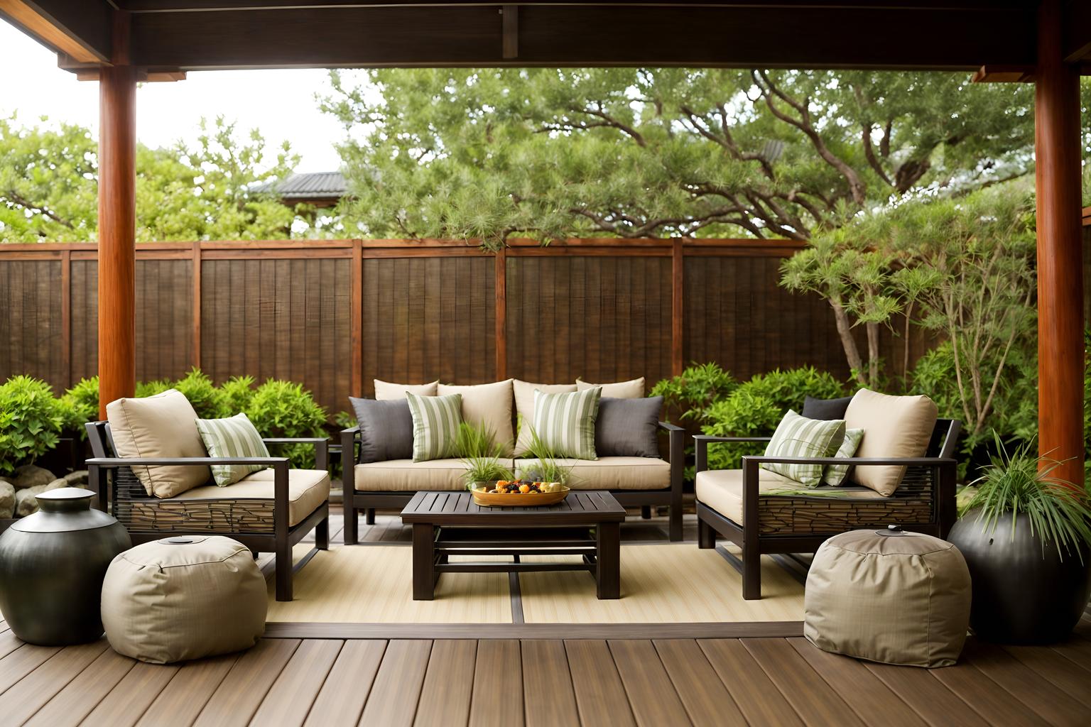 zen-style designed (outdoor patio ) with barbeque or grill and patio couch with pillows and deck with deck chairs and grass and plant and barbeque or grill. . with natural textures and simplicity and japanese and asian and asian zen and japanese minimalist and serenity and harmony and calm and neutral colors. . cinematic photo, highly detailed, cinematic lighting, ultra-detailed, ultrarealistic, photorealism, 8k. zen design style. masterpiece, cinematic light, ultrarealistic+, photorealistic+, 8k, raw photo, realistic, sharp focus on eyes, (symmetrical eyes), (intact eyes), hyperrealistic, highest quality, best quality, , highly detailed, masterpiece, best quality, extremely detailed 8k wallpaper, masterpiece, best quality, ultra-detailed, best shadow, detailed background, detailed face, detailed eyes, high contrast, best illumination, detailed face, dulux, caustic, dynamic angle, detailed glow. dramatic lighting. highly detailed, insanely detailed hair, symmetrical, intricate details, professionally retouched, 8k high definition. strong bokeh. award winning photo.