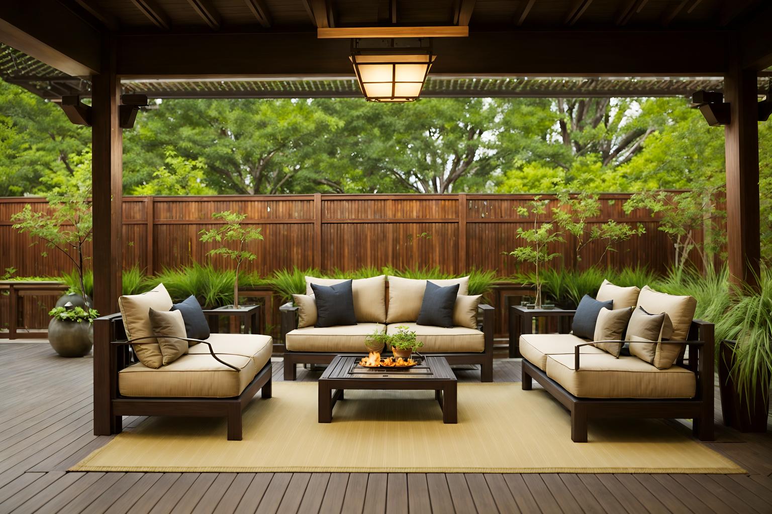 zen-style designed (outdoor patio ) with barbeque or grill and patio couch with pillows and deck with deck chairs and grass and plant and barbeque or grill. . with natural textures and simplicity and japanese and asian and asian zen and japanese minimalist and serenity and harmony and calm and neutral colors. . cinematic photo, highly detailed, cinematic lighting, ultra-detailed, ultrarealistic, photorealism, 8k. zen design style. masterpiece, cinematic light, ultrarealistic+, photorealistic+, 8k, raw photo, realistic, sharp focus on eyes, (symmetrical eyes), (intact eyes), hyperrealistic, highest quality, best quality, , highly detailed, masterpiece, best quality, extremely detailed 8k wallpaper, masterpiece, best quality, ultra-detailed, best shadow, detailed background, detailed face, detailed eyes, high contrast, best illumination, detailed face, dulux, caustic, dynamic angle, detailed glow. dramatic lighting. highly detailed, insanely detailed hair, symmetrical, intricate details, professionally retouched, 8k high definition. strong bokeh. award winning photo.