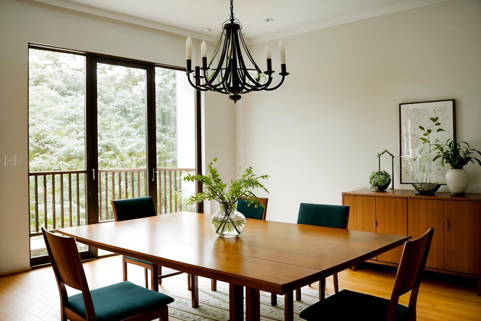 zen-style (dining room interior) with vase and dining table and plant and plates, cutlery and glasses on dining table and dining table chairs and painting or photo on wall and light or chandelier and bookshelves. . with serenity and harmony and natural light and natural textures and simplicity and asian interior and simple furniture and calm and neutral colors and japanese minimalist interior. . cinematic photo, highly detailed, cinematic lighting, ultra-detailed, ultrarealistic, photorealism, 8k. zen interior design style. masterpiece, cinematic light, ultrarealistic+, photorealistic+, 8k, raw photo, realistic, sharp focus on eyes, (symmetrical eyes), (intact eyes), hyperrealistic, highest quality, best quality, , highly detailed, masterpiece, best quality, extremely detailed 8k wallpaper, masterpiece, best quality, ultra-detailed, best shadow, detailed background, detailed face, detailed eyes, high contrast, best illumination, detailed face, dulux, caustic, dynamic angle, detailed glow. dramatic lighting. highly detailed, insanely detailed hair, symmetrical, intricate details, professionally retouched, 8k high definition. strong bokeh. award winning photo.