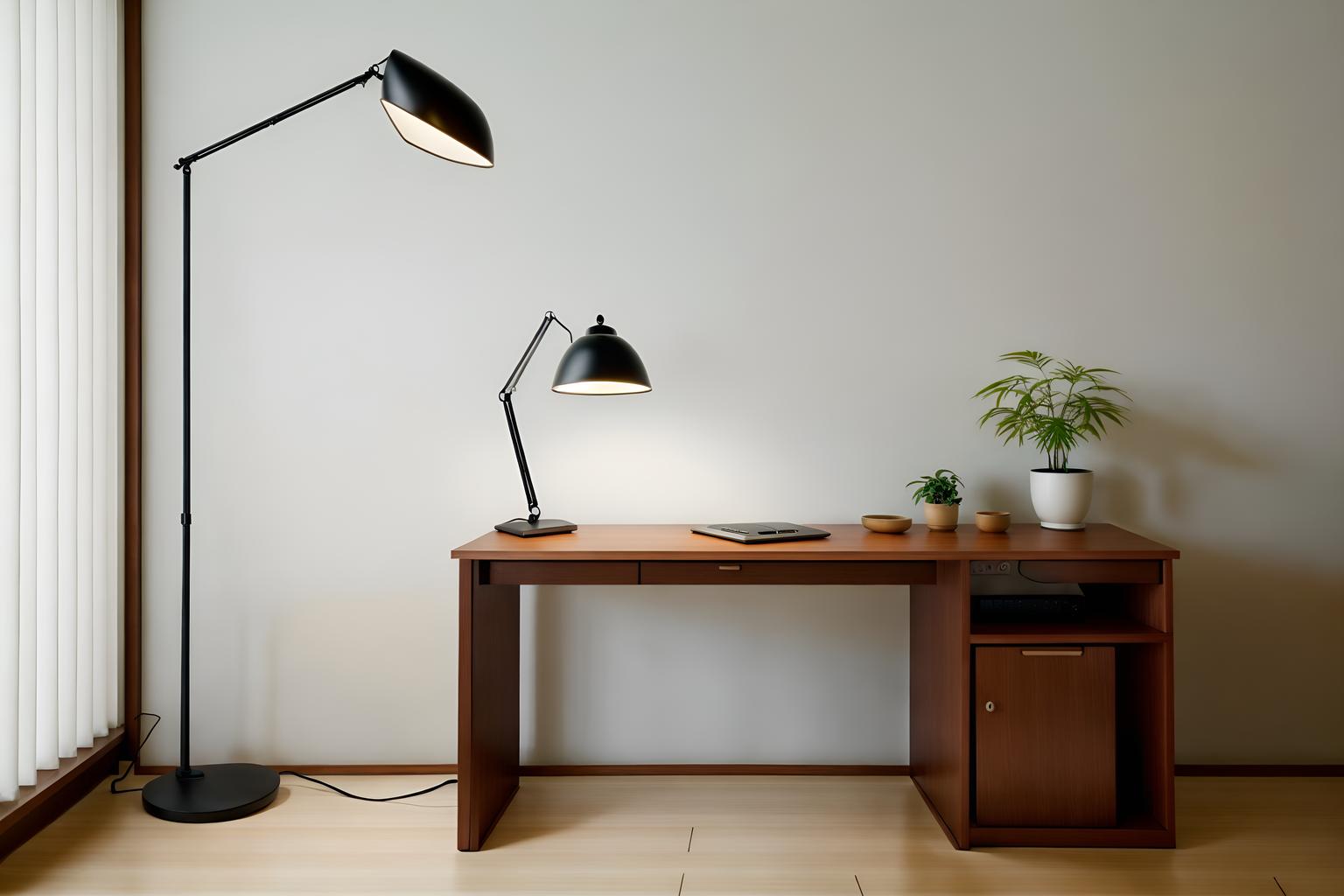 zen-style (home office interior) with desk lamp and cabinets and office chair and computer desk and plant and desk lamp. . with japanese minimalist interior and asian zen interior and simplicity and serenity and harmony and japanese minimalist interior and natural light and japanese minimalist interior and asian zen interior. . cinematic photo, highly detailed, cinematic lighting, ultra-detailed, ultrarealistic, photorealism, 8k. zen interior design style. masterpiece, cinematic light, ultrarealistic+, photorealistic+, 8k, raw photo, realistic, sharp focus on eyes, (symmetrical eyes), (intact eyes), hyperrealistic, highest quality, best quality, , highly detailed, masterpiece, best quality, extremely detailed 8k wallpaper, masterpiece, best quality, ultra-detailed, best shadow, detailed background, detailed face, detailed eyes, high contrast, best illumination, detailed face, dulux, caustic, dynamic angle, detailed glow. dramatic lighting. highly detailed, insanely detailed hair, symmetrical, intricate details, professionally retouched, 8k high definition. strong bokeh. award winning photo.