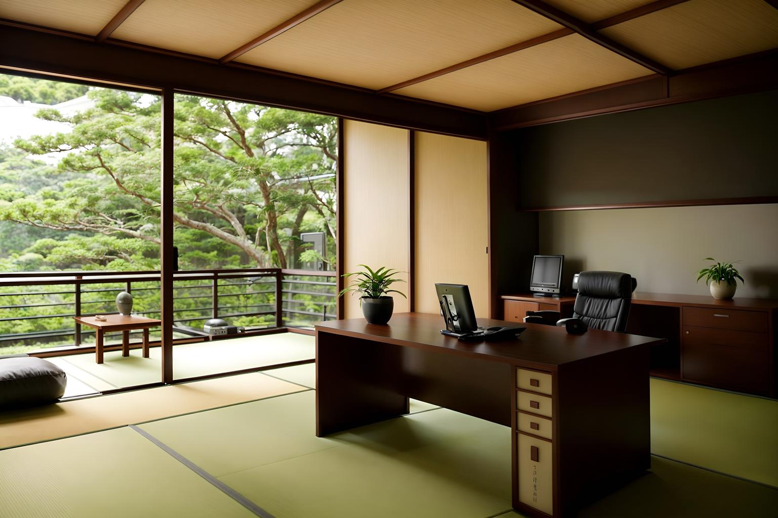zen-style (home office interior) with desk lamp and cabinets and office chair and computer desk and plant and desk lamp. . with japanese minimalist interior and asian zen interior and simplicity and serenity and harmony and japanese minimalist interior and natural light and japanese minimalist interior and asian zen interior. . cinematic photo, highly detailed, cinematic lighting, ultra-detailed, ultrarealistic, photorealism, 8k. zen interior design style. masterpiece, cinematic light, ultrarealistic+, photorealistic+, 8k, raw photo, realistic, sharp focus on eyes, (symmetrical eyes), (intact eyes), hyperrealistic, highest quality, best quality, , highly detailed, masterpiece, best quality, extremely detailed 8k wallpaper, masterpiece, best quality, ultra-detailed, best shadow, detailed background, detailed face, detailed eyes, high contrast, best illumination, detailed face, dulux, caustic, dynamic angle, detailed glow. dramatic lighting. highly detailed, insanely detailed hair, symmetrical, intricate details, professionally retouched, 8k high definition. strong bokeh. award winning photo.