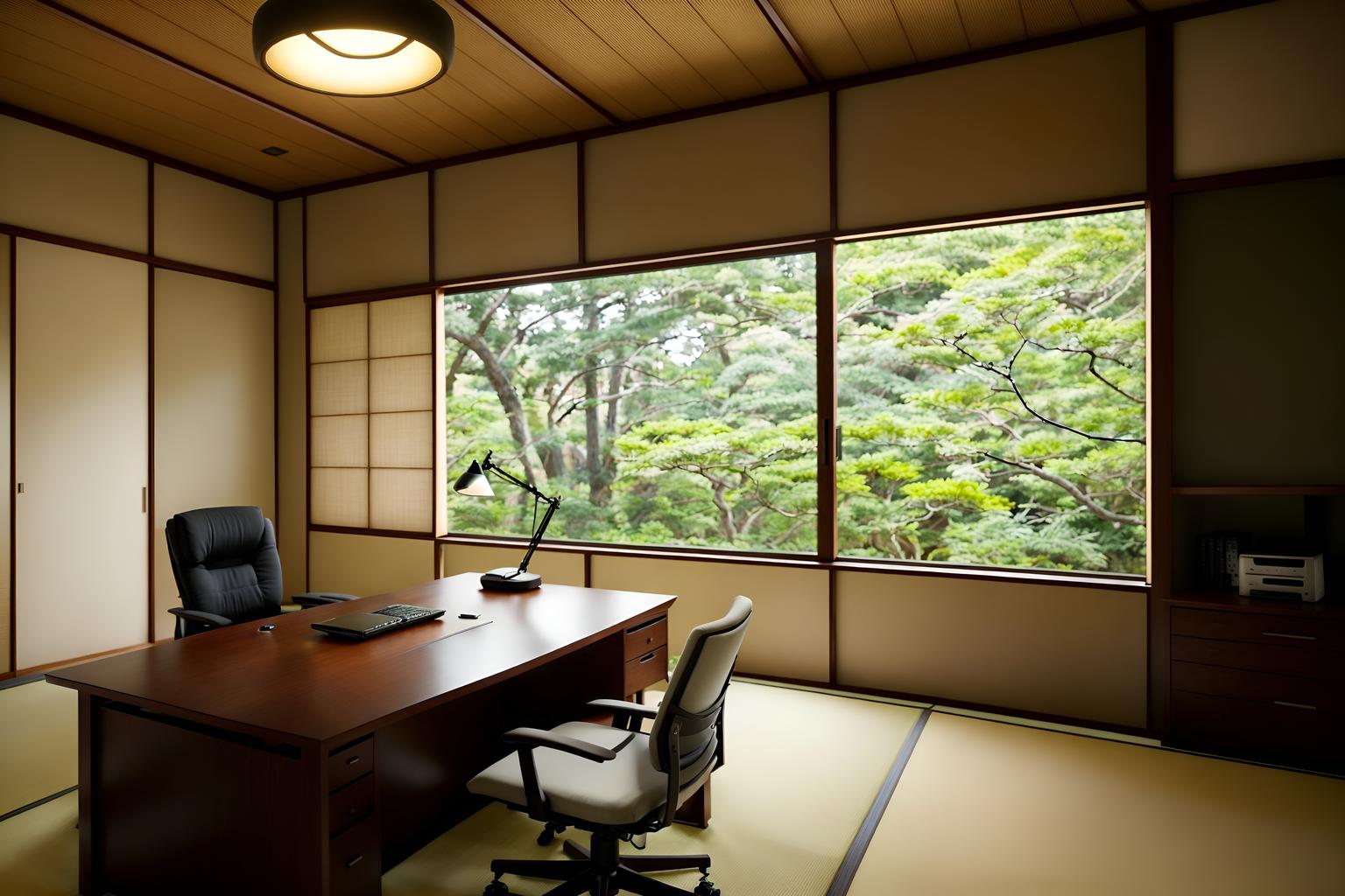 zen-style (home office interior) with desk lamp and cabinets and office chair and computer desk and plant and desk lamp. . with japanese minimalist interior and asian zen interior and simplicity and serenity and harmony and japanese minimalist interior and natural light and japanese minimalist interior and asian zen interior. . cinematic photo, highly detailed, cinematic lighting, ultra-detailed, ultrarealistic, photorealism, 8k. zen interior design style. masterpiece, cinematic light, ultrarealistic+, photorealistic+, 8k, raw photo, realistic, sharp focus on eyes, (symmetrical eyes), (intact eyes), hyperrealistic, highest quality, best quality, , highly detailed, masterpiece, best quality, extremely detailed 8k wallpaper, masterpiece, best quality, ultra-detailed, best shadow, detailed background, detailed face, detailed eyes, high contrast, best illumination, detailed face, dulux, caustic, dynamic angle, detailed glow. dramatic lighting. highly detailed, insanely detailed hair, symmetrical, intricate details, professionally retouched, 8k high definition. strong bokeh. award winning photo.