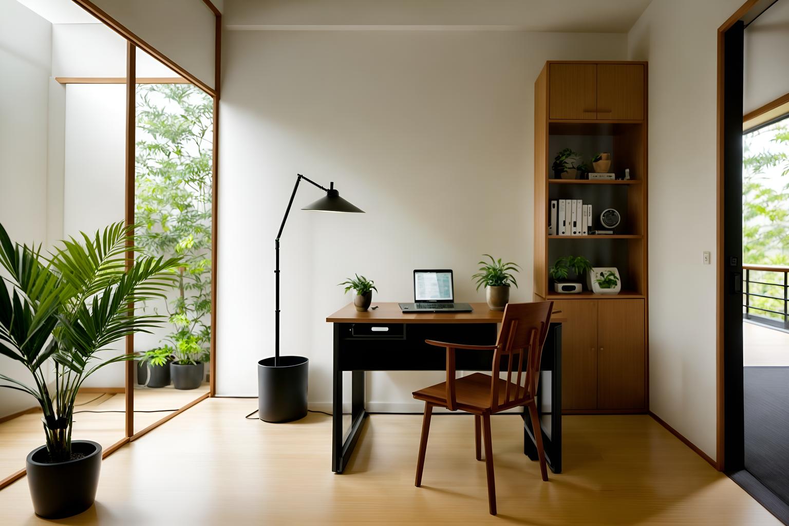 zen-style (home office interior) with desk lamp and cabinets and office chair and computer desk and plant and desk lamp. . with japanese minimalist interior and asian zen interior and simplicity and serenity and harmony and japanese minimalist interior and natural light and japanese minimalist interior and asian zen interior. . cinematic photo, highly detailed, cinematic lighting, ultra-detailed, ultrarealistic, photorealism, 8k. zen interior design style. masterpiece, cinematic light, ultrarealistic+, photorealistic+, 8k, raw photo, realistic, sharp focus on eyes, (symmetrical eyes), (intact eyes), hyperrealistic, highest quality, best quality, , highly detailed, masterpiece, best quality, extremely detailed 8k wallpaper, masterpiece, best quality, ultra-detailed, best shadow, detailed background, detailed face, detailed eyes, high contrast, best illumination, detailed face, dulux, caustic, dynamic angle, detailed glow. dramatic lighting. highly detailed, insanely detailed hair, symmetrical, intricate details, professionally retouched, 8k high definition. strong bokeh. award winning photo.