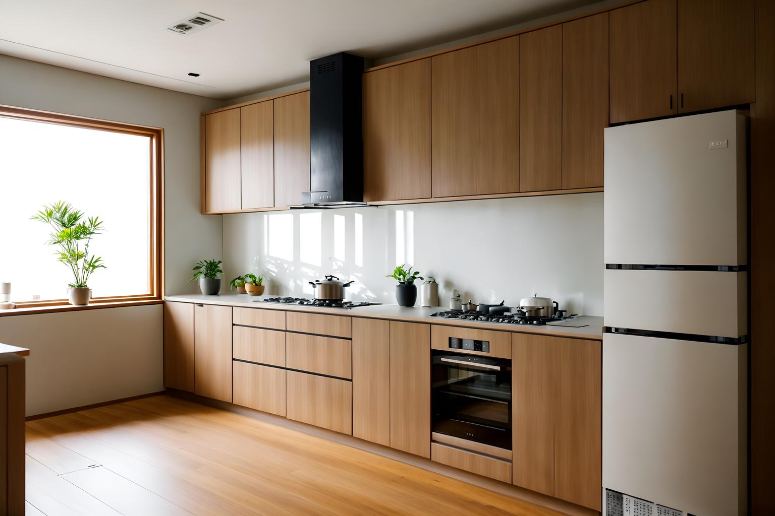 zen-style (kitchen interior) with stove and sink and worktops and plant and kitchen cabinets and refrigerator and stove. . with japanese minimalist interior and asian zen interior and calm and neutral colors and japanese minimalist interior and simplicity and simple furniture and japanese interior and asian zen interior. . cinematic photo, highly detailed, cinematic lighting, ultra-detailed, ultrarealistic, photorealism, 8k. zen interior design style. masterpiece, cinematic light, ultrarealistic+, photorealistic+, 8k, raw photo, realistic, sharp focus on eyes, (symmetrical eyes), (intact eyes), hyperrealistic, highest quality, best quality, , highly detailed, masterpiece, best quality, extremely detailed 8k wallpaper, masterpiece, best quality, ultra-detailed, best shadow, detailed background, detailed face, detailed eyes, high contrast, best illumination, detailed face, dulux, caustic, dynamic angle, detailed glow. dramatic lighting. highly detailed, insanely detailed hair, symmetrical, intricate details, professionally retouched, 8k high definition. strong bokeh. award winning photo.