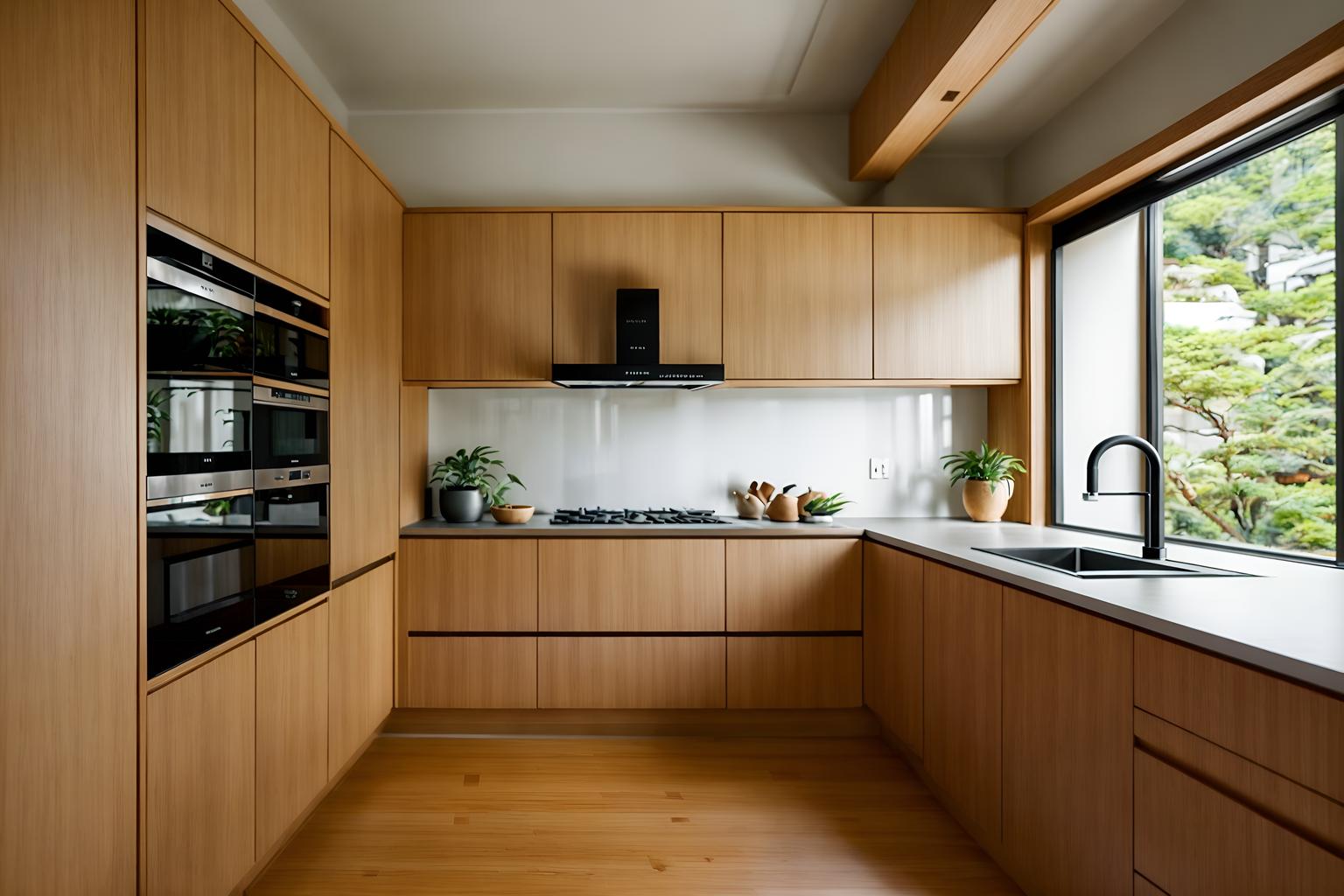 zen-style (kitchen interior) with stove and sink and worktops and plant and kitchen cabinets and refrigerator and stove. . with japanese minimalist interior and asian zen interior and calm and neutral colors and japanese minimalist interior and simplicity and simple furniture and japanese interior and asian zen interior. . cinematic photo, highly detailed, cinematic lighting, ultra-detailed, ultrarealistic, photorealism, 8k. zen interior design style. masterpiece, cinematic light, ultrarealistic+, photorealistic+, 8k, raw photo, realistic, sharp focus on eyes, (symmetrical eyes), (intact eyes), hyperrealistic, highest quality, best quality, , highly detailed, masterpiece, best quality, extremely detailed 8k wallpaper, masterpiece, best quality, ultra-detailed, best shadow, detailed background, detailed face, detailed eyes, high contrast, best illumination, detailed face, dulux, caustic, dynamic angle, detailed glow. dramatic lighting. highly detailed, insanely detailed hair, symmetrical, intricate details, professionally retouched, 8k high definition. strong bokeh. award winning photo.