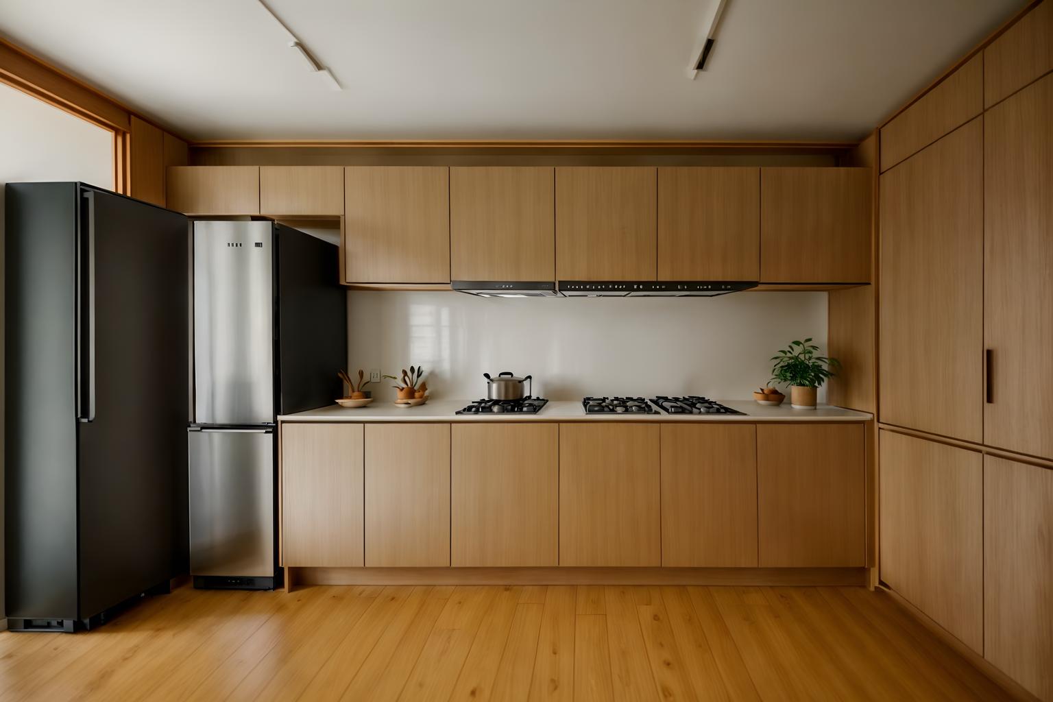 zen-style (kitchen interior) with stove and sink and worktops and plant and kitchen cabinets and refrigerator and stove. . with japanese minimalist interior and asian zen interior and calm and neutral colors and japanese minimalist interior and simplicity and simple furniture and japanese interior and asian zen interior. . cinematic photo, highly detailed, cinematic lighting, ultra-detailed, ultrarealistic, photorealism, 8k. zen interior design style. masterpiece, cinematic light, ultrarealistic+, photorealistic+, 8k, raw photo, realistic, sharp focus on eyes, (symmetrical eyes), (intact eyes), hyperrealistic, highest quality, best quality, , highly detailed, masterpiece, best quality, extremely detailed 8k wallpaper, masterpiece, best quality, ultra-detailed, best shadow, detailed background, detailed face, detailed eyes, high contrast, best illumination, detailed face, dulux, caustic, dynamic angle, detailed glow. dramatic lighting. highly detailed, insanely detailed hair, symmetrical, intricate details, professionally retouched, 8k high definition. strong bokeh. award winning photo.