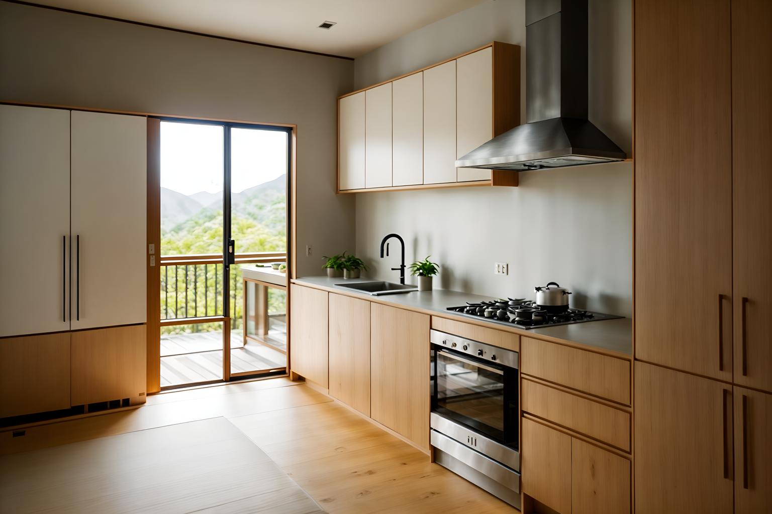 zen-style (kitchen interior) with stove and sink and worktops and plant and kitchen cabinets and refrigerator and stove. . with japanese minimalist interior and asian zen interior and calm and neutral colors and japanese minimalist interior and simplicity and simple furniture and japanese interior and asian zen interior. . cinematic photo, highly detailed, cinematic lighting, ultra-detailed, ultrarealistic, photorealism, 8k. zen interior design style. masterpiece, cinematic light, ultrarealistic+, photorealistic+, 8k, raw photo, realistic, sharp focus on eyes, (symmetrical eyes), (intact eyes), hyperrealistic, highest quality, best quality, , highly detailed, masterpiece, best quality, extremely detailed 8k wallpaper, masterpiece, best quality, ultra-detailed, best shadow, detailed background, detailed face, detailed eyes, high contrast, best illumination, detailed face, dulux, caustic, dynamic angle, detailed glow. dramatic lighting. highly detailed, insanely detailed hair, symmetrical, intricate details, professionally retouched, 8k high definition. strong bokeh. award winning photo.