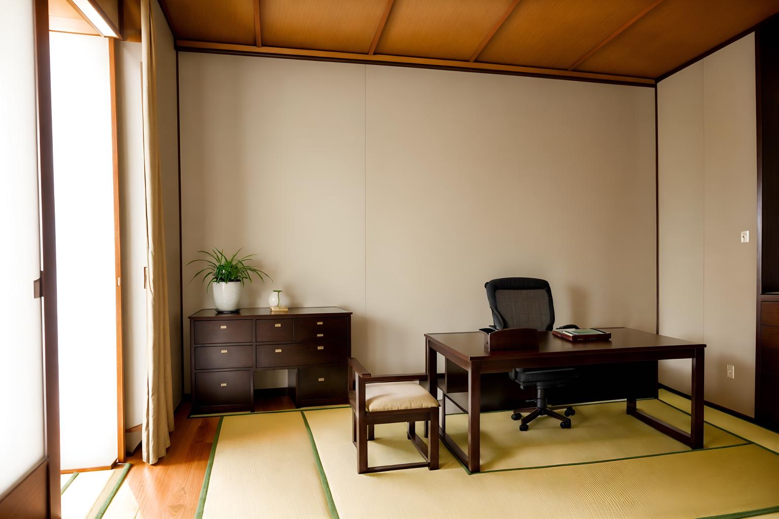 zen-style (hotel room interior) with accent chair and working desk with desk chair and dresser closet and storage bench or ottoman and mirror and bed and bedside table or night stand and plant. . with japanese minimalist interior and calm and neutral colors and asian zen interior and asian zen interior and asian interior and japanese minimalist interior and mimimalist and japanese interior. . cinematic photo, highly detailed, cinematic lighting, ultra-detailed, ultrarealistic, photorealism, 8k. zen interior design style. masterpiece, cinematic light, ultrarealistic+, photorealistic+, 8k, raw photo, realistic, sharp focus on eyes, (symmetrical eyes), (intact eyes), hyperrealistic, highest quality, best quality, , highly detailed, masterpiece, best quality, extremely detailed 8k wallpaper, masterpiece, best quality, ultra-detailed, best shadow, detailed background, detailed face, detailed eyes, high contrast, best illumination, detailed face, dulux, caustic, dynamic angle, detailed glow. dramatic lighting. highly detailed, insanely detailed hair, symmetrical, intricate details, professionally retouched, 8k high definition. strong bokeh. award winning photo.