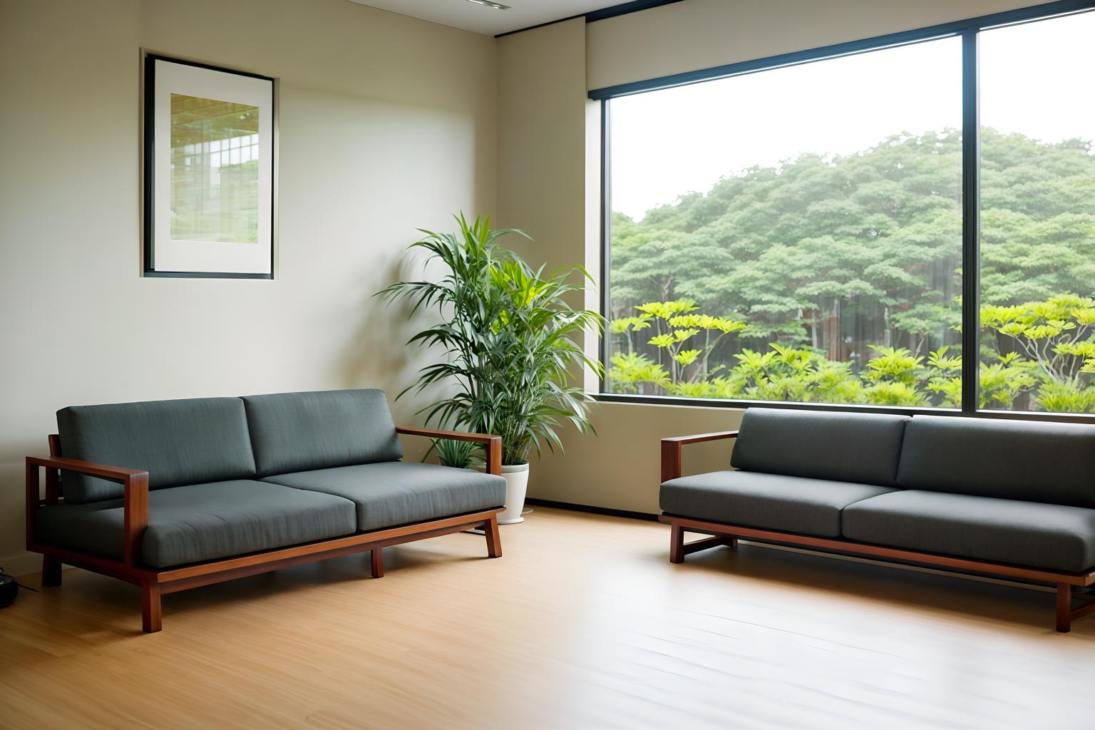 zen-style (office interior) with seating area with sofa and plants and desk lamps and office chairs and lounge chairs and office desks and computer desks and windows. . with natural light and natural textures and clean lines and asian zen interior and asian zen interior and asian interior and japanese minimalist interior and simple furniture. . cinematic photo, highly detailed, cinematic lighting, ultra-detailed, ultrarealistic, photorealism, 8k. zen interior design style. masterpiece, cinematic light, ultrarealistic+, photorealistic+, 8k, raw photo, realistic, sharp focus on eyes, (symmetrical eyes), (intact eyes), hyperrealistic, highest quality, best quality, , highly detailed, masterpiece, best quality, extremely detailed 8k wallpaper, masterpiece, best quality, ultra-detailed, best shadow, detailed background, detailed face, detailed eyes, high contrast, best illumination, detailed face, dulux, caustic, dynamic angle, detailed glow. dramatic lighting. highly detailed, insanely detailed hair, symmetrical, intricate details, professionally retouched, 8k high definition. strong bokeh. award winning photo.