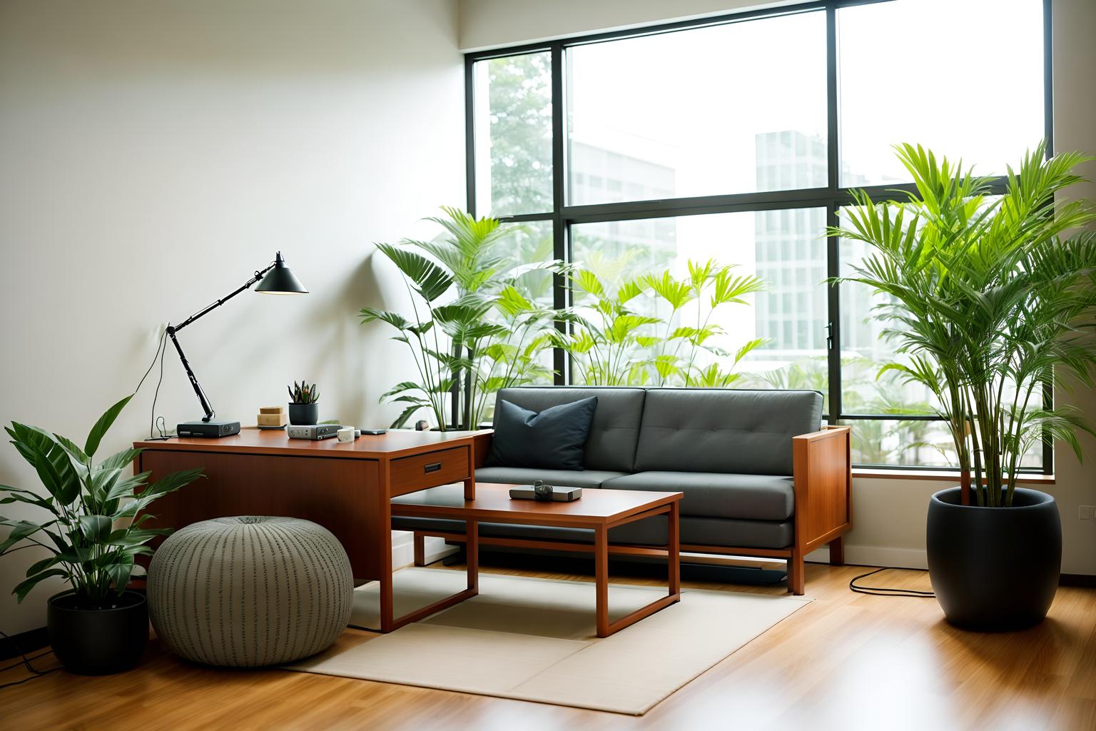 zen-style (office interior) with seating area with sofa and plants and desk lamps and office chairs and lounge chairs and office desks and computer desks and windows. . with natural light and natural textures and clean lines and asian zen interior and asian zen interior and asian interior and japanese minimalist interior and simple furniture. . cinematic photo, highly detailed, cinematic lighting, ultra-detailed, ultrarealistic, photorealism, 8k. zen interior design style. masterpiece, cinematic light, ultrarealistic+, photorealistic+, 8k, raw photo, realistic, sharp focus on eyes, (symmetrical eyes), (intact eyes), hyperrealistic, highest quality, best quality, , highly detailed, masterpiece, best quality, extremely detailed 8k wallpaper, masterpiece, best quality, ultra-detailed, best shadow, detailed background, detailed face, detailed eyes, high contrast, best illumination, detailed face, dulux, caustic, dynamic angle, detailed glow. dramatic lighting. highly detailed, insanely detailed hair, symmetrical, intricate details, professionally retouched, 8k high definition. strong bokeh. award winning photo.