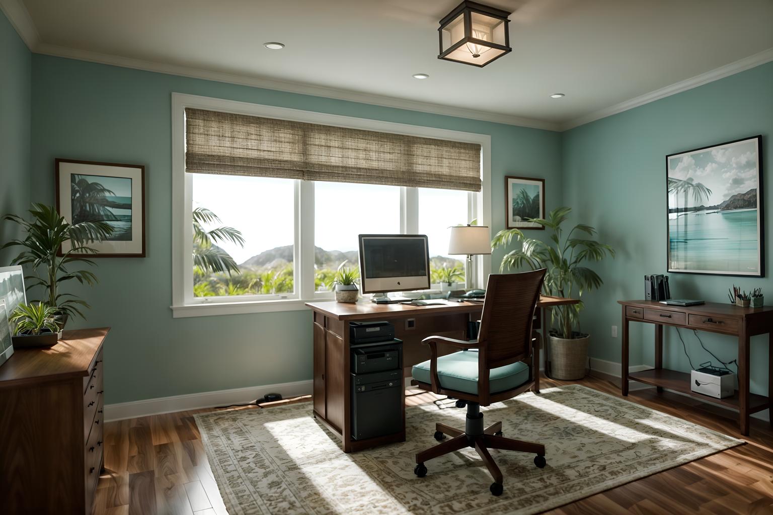 coastal-style (home office interior) with cabinets and office chair and plant and computer desk and desk lamp and cabinets. . with . . cinematic photo, highly detailed, cinematic lighting, ultra-detailed, ultrarealistic, photorealism, 8k. coastal interior design style. masterpiece, cinematic light, ultrarealistic+, photorealistic+, 8k, raw photo, realistic, sharp focus on eyes, (symmetrical eyes), (intact eyes), hyperrealistic, highest quality, best quality, , highly detailed, masterpiece, best quality, extremely detailed 8k wallpaper, masterpiece, best quality, ultra-detailed, best shadow, detailed background, detailed face, detailed eyes, high contrast, best illumination, detailed face, dulux, caustic, dynamic angle, detailed glow. dramatic lighting. highly detailed, insanely detailed hair, symmetrical, intricate details, professionally retouched, 8k high definition. strong bokeh. award winning photo.