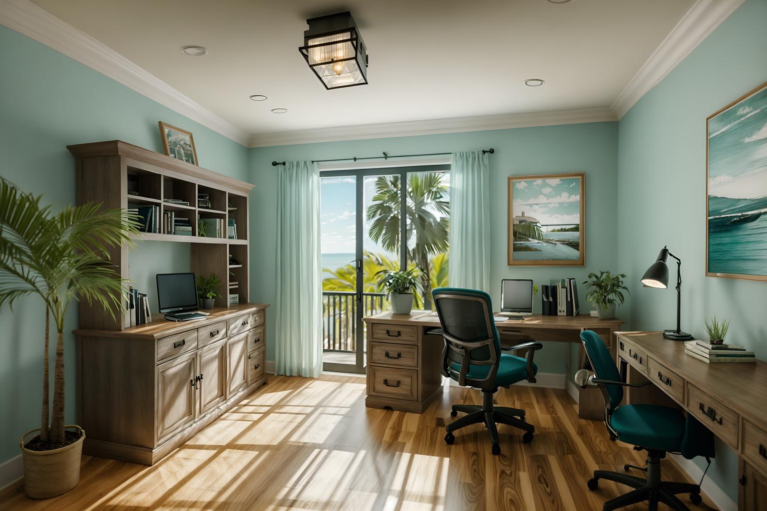 coastal-style (home office interior) with cabinets and office chair and plant and computer desk and desk lamp and cabinets. . with . . cinematic photo, highly detailed, cinematic lighting, ultra-detailed, ultrarealistic, photorealism, 8k. coastal interior design style. masterpiece, cinematic light, ultrarealistic+, photorealistic+, 8k, raw photo, realistic, sharp focus on eyes, (symmetrical eyes), (intact eyes), hyperrealistic, highest quality, best quality, , highly detailed, masterpiece, best quality, extremely detailed 8k wallpaper, masterpiece, best quality, ultra-detailed, best shadow, detailed background, detailed face, detailed eyes, high contrast, best illumination, detailed face, dulux, caustic, dynamic angle, detailed glow. dramatic lighting. highly detailed, insanely detailed hair, symmetrical, intricate details, professionally retouched, 8k high definition. strong bokeh. award winning photo.