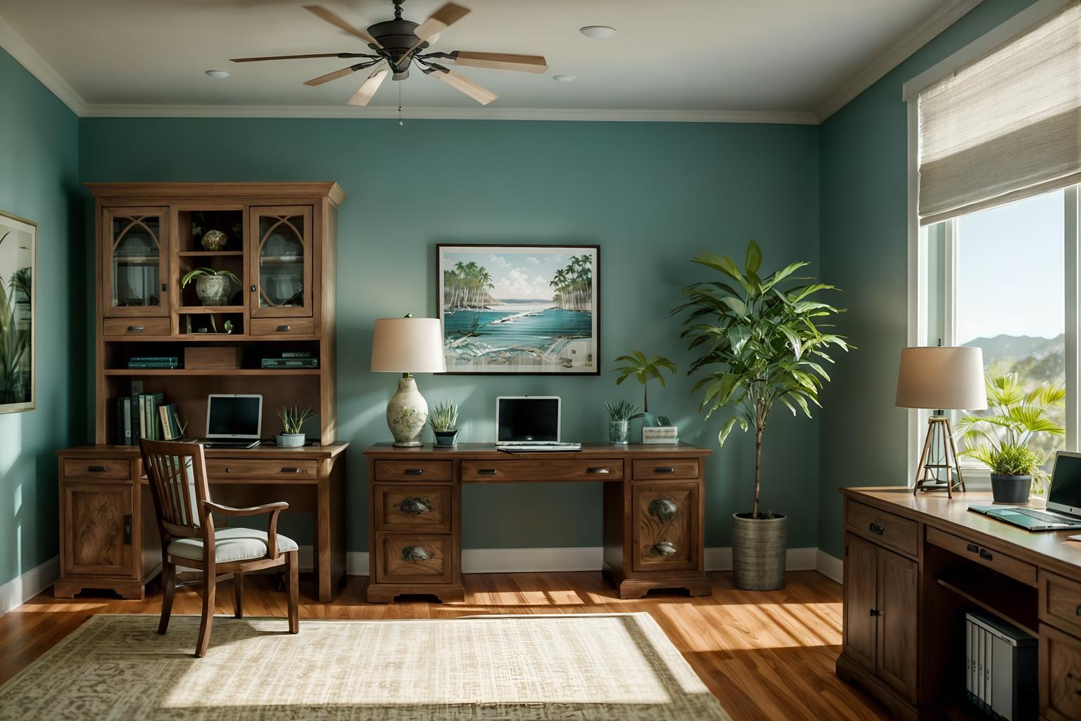 coastal-style (home office interior) with cabinets and office chair and plant and computer desk and desk lamp and cabinets. . with . . cinematic photo, highly detailed, cinematic lighting, ultra-detailed, ultrarealistic, photorealism, 8k. coastal interior design style. masterpiece, cinematic light, ultrarealistic+, photorealistic+, 8k, raw photo, realistic, sharp focus on eyes, (symmetrical eyes), (intact eyes), hyperrealistic, highest quality, best quality, , highly detailed, masterpiece, best quality, extremely detailed 8k wallpaper, masterpiece, best quality, ultra-detailed, best shadow, detailed background, detailed face, detailed eyes, high contrast, best illumination, detailed face, dulux, caustic, dynamic angle, detailed glow. dramatic lighting. highly detailed, insanely detailed hair, symmetrical, intricate details, professionally retouched, 8k high definition. strong bokeh. award winning photo.