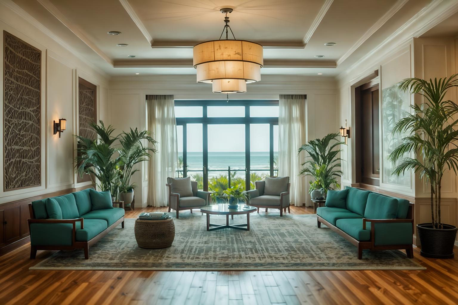 coastal-style (hotel lobby interior) with hanging lamps and check in desk and rug and plant and sofas and lounge chairs and coffee tables and furniture. . with . . cinematic photo, highly detailed, cinematic lighting, ultra-detailed, ultrarealistic, photorealism, 8k. coastal interior design style. masterpiece, cinematic light, ultrarealistic+, photorealistic+, 8k, raw photo, realistic, sharp focus on eyes, (symmetrical eyes), (intact eyes), hyperrealistic, highest quality, best quality, , highly detailed, masterpiece, best quality, extremely detailed 8k wallpaper, masterpiece, best quality, ultra-detailed, best shadow, detailed background, detailed face, detailed eyes, high contrast, best illumination, detailed face, dulux, caustic, dynamic angle, detailed glow. dramatic lighting. highly detailed, insanely detailed hair, symmetrical, intricate details, professionally retouched, 8k high definition. strong bokeh. award winning photo.