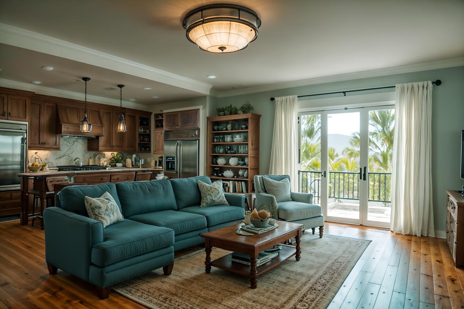 coastal-style (kitchen living combo interior) with chairs and televisions and rug and coffee tables and bookshelves and sink and furniture and sofa. . with . . cinematic photo, highly detailed, cinematic lighting, ultra-detailed, ultrarealistic, photorealism, 8k. coastal interior design style. masterpiece, cinematic light, ultrarealistic+, photorealistic+, 8k, raw photo, realistic, sharp focus on eyes, (symmetrical eyes), (intact eyes), hyperrealistic, highest quality, best quality, , highly detailed, masterpiece, best quality, extremely detailed 8k wallpaper, masterpiece, best quality, ultra-detailed, best shadow, detailed background, detailed face, detailed eyes, high contrast, best illumination, detailed face, dulux, caustic, dynamic angle, detailed glow. dramatic lighting. highly detailed, insanely detailed hair, symmetrical, intricate details, professionally retouched, 8k high definition. strong bokeh. award winning photo.