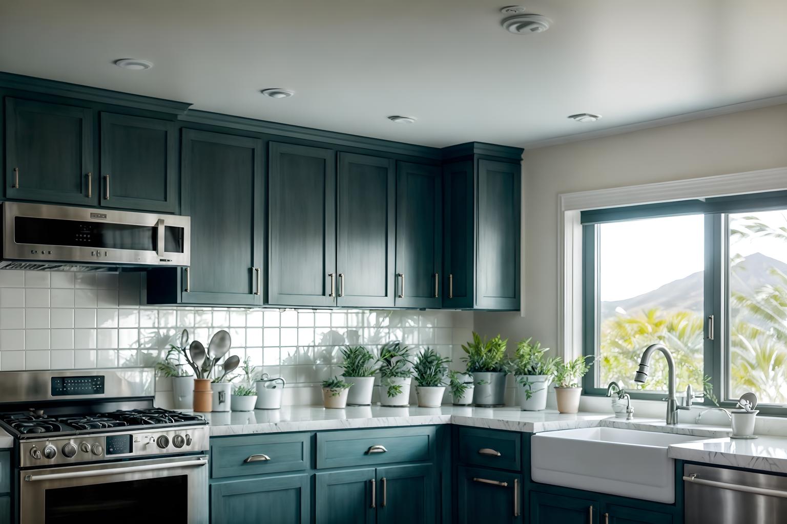 coastal-style (kitchen interior) with sink and stove and refrigerator and plant and worktops and kitchen cabinets and sink. . with . . cinematic photo, highly detailed, cinematic lighting, ultra-detailed, ultrarealistic, photorealism, 8k. coastal interior design style. masterpiece, cinematic light, ultrarealistic+, photorealistic+, 8k, raw photo, realistic, sharp focus on eyes, (symmetrical eyes), (intact eyes), hyperrealistic, highest quality, best quality, , highly detailed, masterpiece, best quality, extremely detailed 8k wallpaper, masterpiece, best quality, ultra-detailed, best shadow, detailed background, detailed face, detailed eyes, high contrast, best illumination, detailed face, dulux, caustic, dynamic angle, detailed glow. dramatic lighting. highly detailed, insanely detailed hair, symmetrical, intricate details, professionally retouched, 8k high definition. strong bokeh. award winning photo.