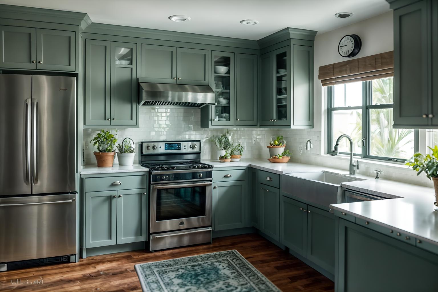 coastal-style (kitchen interior) with sink and stove and refrigerator and plant and worktops and kitchen cabinets and sink. . with . . cinematic photo, highly detailed, cinematic lighting, ultra-detailed, ultrarealistic, photorealism, 8k. coastal interior design style. masterpiece, cinematic light, ultrarealistic+, photorealistic+, 8k, raw photo, realistic, sharp focus on eyes, (symmetrical eyes), (intact eyes), hyperrealistic, highest quality, best quality, , highly detailed, masterpiece, best quality, extremely detailed 8k wallpaper, masterpiece, best quality, ultra-detailed, best shadow, detailed background, detailed face, detailed eyes, high contrast, best illumination, detailed face, dulux, caustic, dynamic angle, detailed glow. dramatic lighting. highly detailed, insanely detailed hair, symmetrical, intricate details, professionally retouched, 8k high definition. strong bokeh. award winning photo.