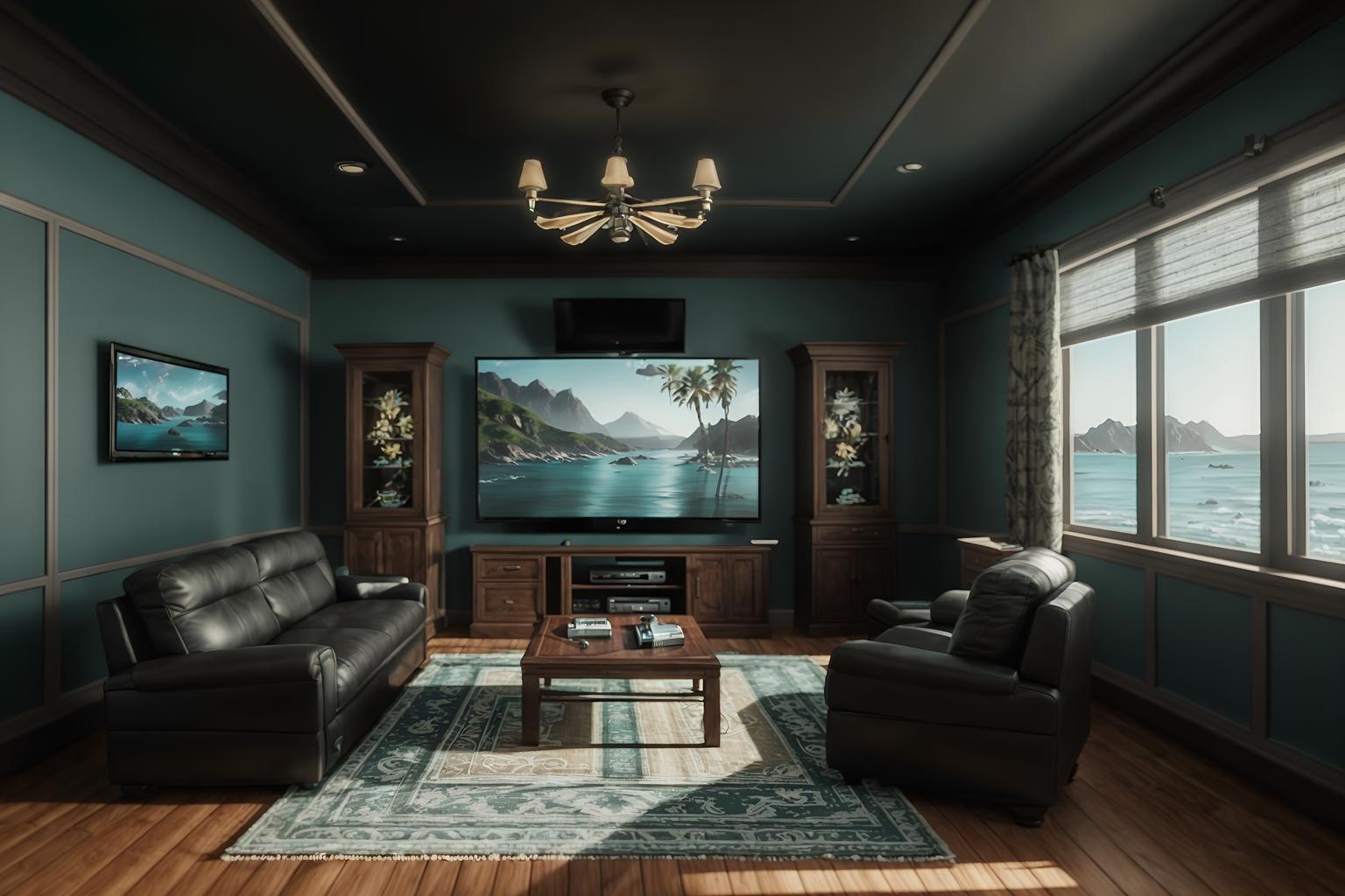 coastal-style (gaming room interior) . with . . cinematic photo, highly detailed, cinematic lighting, ultra-detailed, ultrarealistic, photorealism, 8k. coastal interior design style. masterpiece, cinematic light, ultrarealistic+, photorealistic+, 8k, raw photo, realistic, sharp focus on eyes, (symmetrical eyes), (intact eyes), hyperrealistic, highest quality, best quality, , highly detailed, masterpiece, best quality, extremely detailed 8k wallpaper, masterpiece, best quality, ultra-detailed, best shadow, detailed background, detailed face, detailed eyes, high contrast, best illumination, detailed face, dulux, caustic, dynamic angle, detailed glow. dramatic lighting. highly detailed, insanely detailed hair, symmetrical, intricate details, professionally retouched, 8k high definition. strong bokeh. award winning photo.