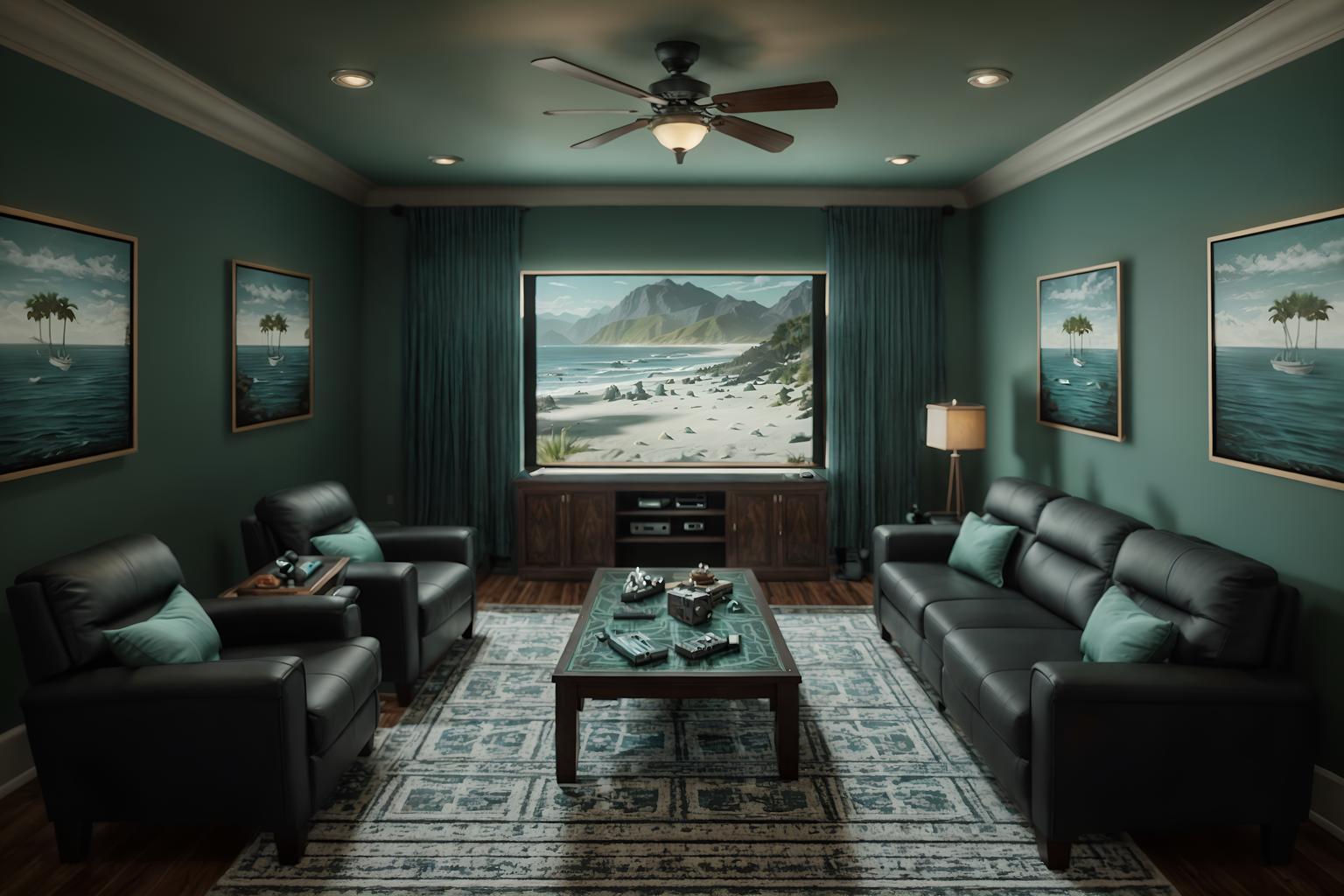 coastal-style (gaming room interior) . with . . cinematic photo, highly detailed, cinematic lighting, ultra-detailed, ultrarealistic, photorealism, 8k. coastal interior design style. masterpiece, cinematic light, ultrarealistic+, photorealistic+, 8k, raw photo, realistic, sharp focus on eyes, (symmetrical eyes), (intact eyes), hyperrealistic, highest quality, best quality, , highly detailed, masterpiece, best quality, extremely detailed 8k wallpaper, masterpiece, best quality, ultra-detailed, best shadow, detailed background, detailed face, detailed eyes, high contrast, best illumination, detailed face, dulux, caustic, dynamic angle, detailed glow. dramatic lighting. highly detailed, insanely detailed hair, symmetrical, intricate details, professionally retouched, 8k high definition. strong bokeh. award winning photo.