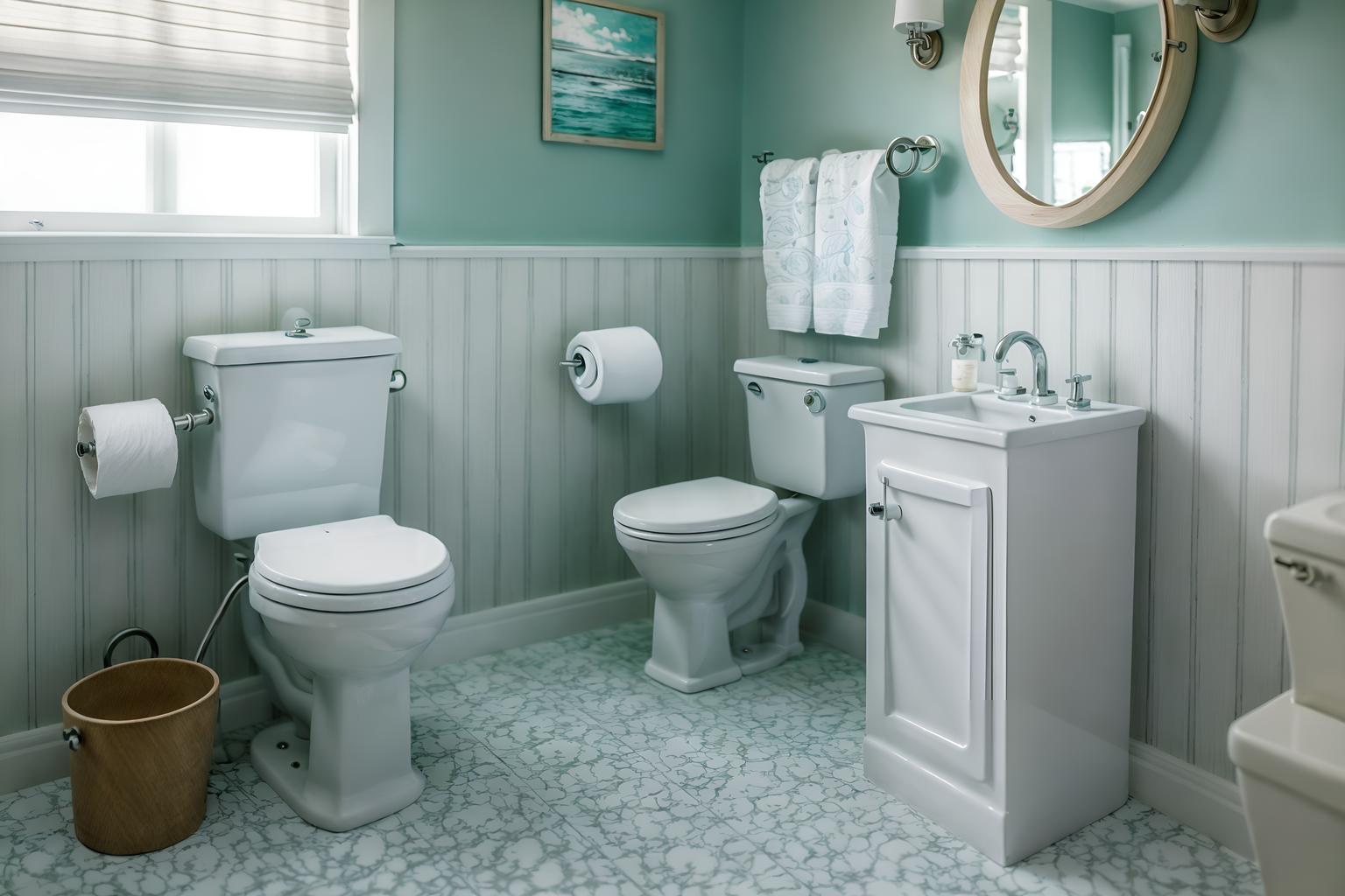 coastal-style (toilet interior) with sink with tap and toilet paper hanger and toilet with toilet seat up and sink with tap. . with . . cinematic photo, highly detailed, cinematic lighting, ultra-detailed, ultrarealistic, photorealism, 8k. coastal interior design style. masterpiece, cinematic light, ultrarealistic+, photorealistic+, 8k, raw photo, realistic, sharp focus on eyes, (symmetrical eyes), (intact eyes), hyperrealistic, highest quality, best quality, , highly detailed, masterpiece, best quality, extremely detailed 8k wallpaper, masterpiece, best quality, ultra-detailed, best shadow, detailed background, detailed face, detailed eyes, high contrast, best illumination, detailed face, dulux, caustic, dynamic angle, detailed glow. dramatic lighting. highly detailed, insanely detailed hair, symmetrical, intricate details, professionally retouched, 8k high definition. strong bokeh. award winning photo.