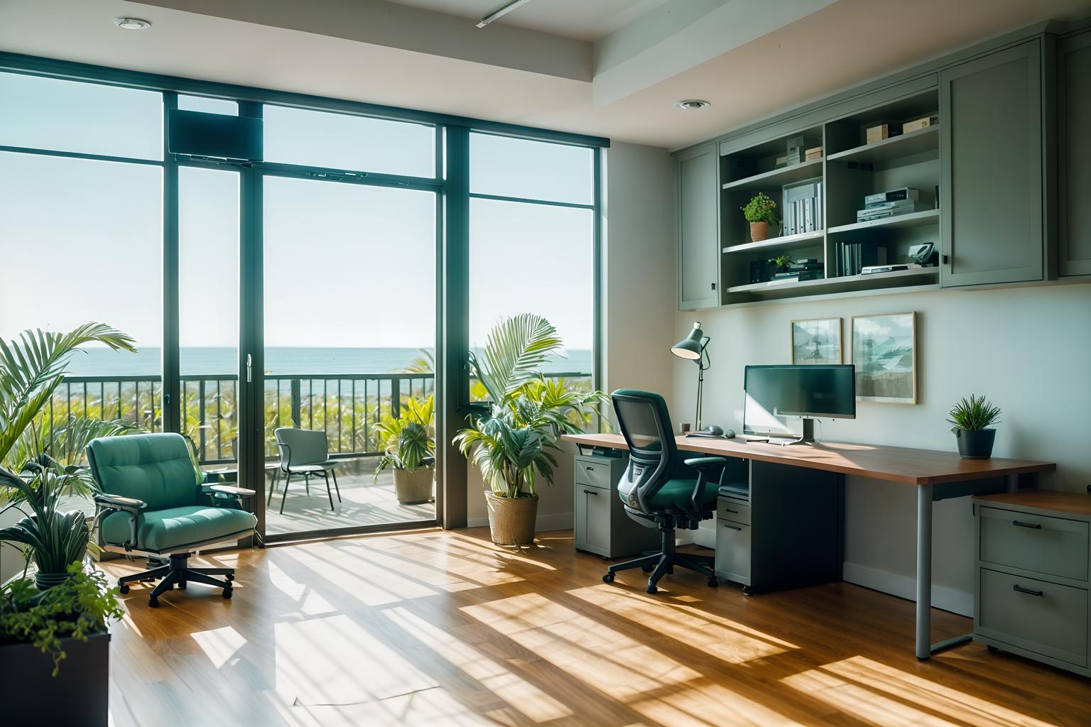 coastal-style (office interior) with cabinets and office desks and desk lamps and computer desks and office chairs and windows and seating area with sofa and plants. . with . . cinematic photo, highly detailed, cinematic lighting, ultra-detailed, ultrarealistic, photorealism, 8k. coastal interior design style. masterpiece, cinematic light, ultrarealistic+, photorealistic+, 8k, raw photo, realistic, sharp focus on eyes, (symmetrical eyes), (intact eyes), hyperrealistic, highest quality, best quality, , highly detailed, masterpiece, best quality, extremely detailed 8k wallpaper, masterpiece, best quality, ultra-detailed, best shadow, detailed background, detailed face, detailed eyes, high contrast, best illumination, detailed face, dulux, caustic, dynamic angle, detailed glow. dramatic lighting. highly detailed, insanely detailed hair, symmetrical, intricate details, professionally retouched, 8k high definition. strong bokeh. award winning photo.