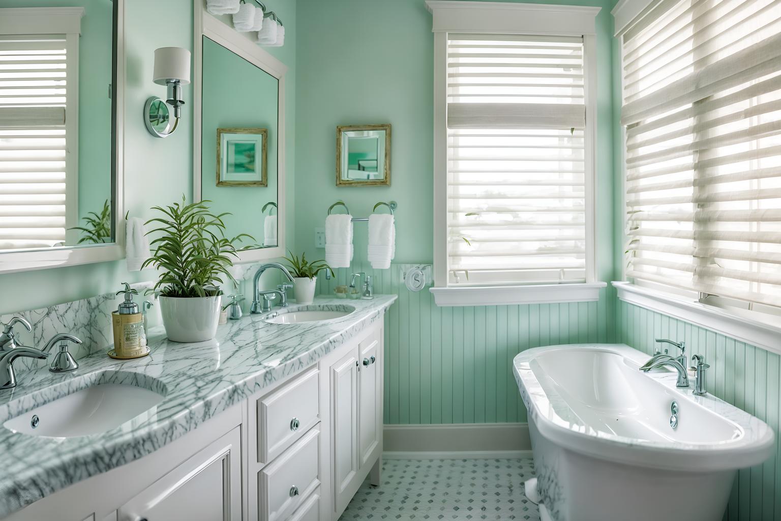 coastal-style (hotel bathroom interior) with bathroom sink with faucet and bathroom cabinet and waste basket and shower and bath towel and toilet seat and plant and mirror. . with . . cinematic photo, highly detailed, cinematic lighting, ultra-detailed, ultrarealistic, photorealism, 8k. coastal interior design style. masterpiece, cinematic light, ultrarealistic+, photorealistic+, 8k, raw photo, realistic, sharp focus on eyes, (symmetrical eyes), (intact eyes), hyperrealistic, highest quality, best quality, , highly detailed, masterpiece, best quality, extremely detailed 8k wallpaper, masterpiece, best quality, ultra-detailed, best shadow, detailed background, detailed face, detailed eyes, high contrast, best illumination, detailed face, dulux, caustic, dynamic angle, detailed glow. dramatic lighting. highly detailed, insanely detailed hair, symmetrical, intricate details, professionally retouched, 8k high definition. strong bokeh. award winning photo.