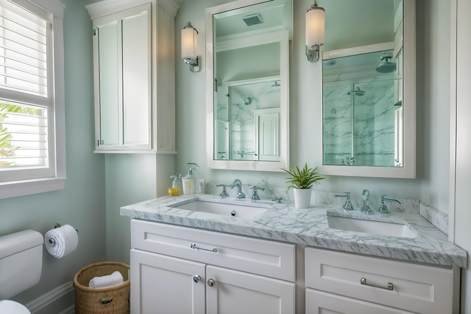 coastal-style (hotel bathroom interior) with bathroom sink with faucet and bathroom cabinet and waste basket and shower and bath towel and toilet seat and plant and mirror. . with . . cinematic photo, highly detailed, cinematic lighting, ultra-detailed, ultrarealistic, photorealism, 8k. coastal interior design style. masterpiece, cinematic light, ultrarealistic+, photorealistic+, 8k, raw photo, realistic, sharp focus on eyes, (symmetrical eyes), (intact eyes), hyperrealistic, highest quality, best quality, , highly detailed, masterpiece, best quality, extremely detailed 8k wallpaper, masterpiece, best quality, ultra-detailed, best shadow, detailed background, detailed face, detailed eyes, high contrast, best illumination, detailed face, dulux, caustic, dynamic angle, detailed glow. dramatic lighting. highly detailed, insanely detailed hair, symmetrical, intricate details, professionally retouched, 8k high definition. strong bokeh. award winning photo.