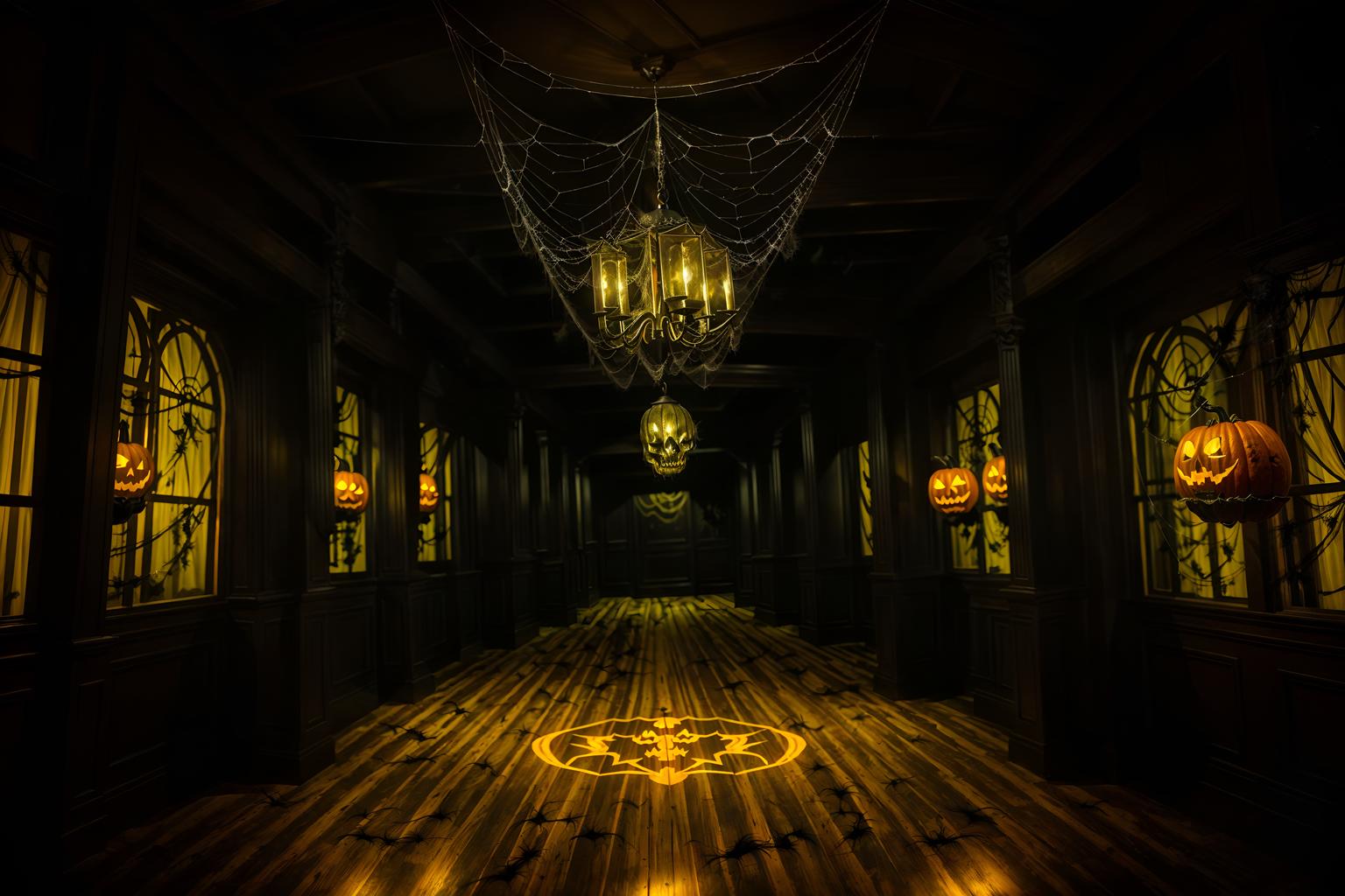 halloween-style (clothing store interior) . with cobwebs and spiderwebs and cobwebs and glowing pumpkins and human skulls and lanterns and yellow black balloons and lanterns. . cinematic photo, highly detailed, cinematic lighting, ultra-detailed, ultrarealistic, photorealism, 8k. halloween interior design style. masterpiece, cinematic light, ultrarealistic+, photorealistic+, 8k, raw photo, realistic, sharp focus on eyes, (symmetrical eyes), (intact eyes), hyperrealistic, highest quality, best quality, , highly detailed, masterpiece, best quality, extremely detailed 8k wallpaper, masterpiece, best quality, ultra-detailed, best shadow, detailed background, detailed face, detailed eyes, high contrast, best illumination, detailed face, dulux, caustic, dynamic angle, detailed glow. dramatic lighting. highly detailed, insanely detailed hair, symmetrical, intricate details, professionally retouched, 8k high definition. strong bokeh. award winning photo.