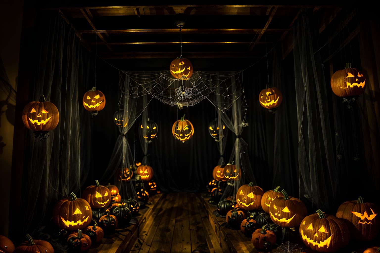 halloween-style (clothing store interior) . with cobwebs and spiderwebs and cobwebs and glowing pumpkins and human skulls and lanterns and yellow black balloons and lanterns. . cinematic photo, highly detailed, cinematic lighting, ultra-detailed, ultrarealistic, photorealism, 8k. halloween interior design style. masterpiece, cinematic light, ultrarealistic+, photorealistic+, 8k, raw photo, realistic, sharp focus on eyes, (symmetrical eyes), (intact eyes), hyperrealistic, highest quality, best quality, , highly detailed, masterpiece, best quality, extremely detailed 8k wallpaper, masterpiece, best quality, ultra-detailed, best shadow, detailed background, detailed face, detailed eyes, high contrast, best illumination, detailed face, dulux, caustic, dynamic angle, detailed glow. dramatic lighting. highly detailed, insanely detailed hair, symmetrical, intricate details, professionally retouched, 8k high definition. strong bokeh. award winning photo.