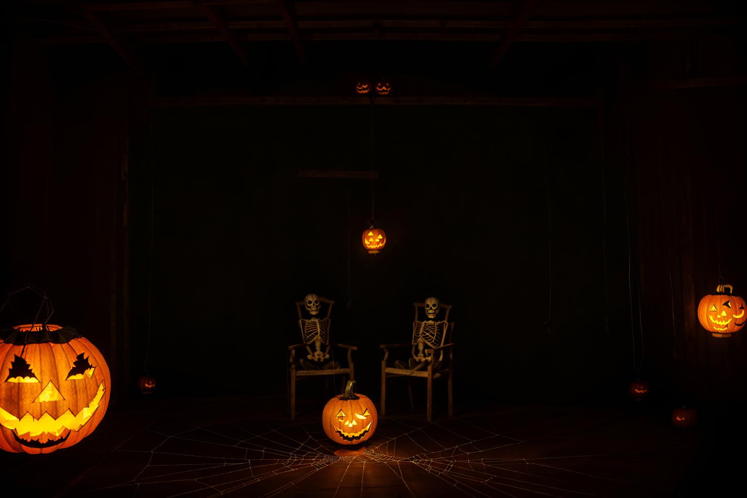 halloween-style (onsen interior) . with cobwebs and yellow black balloons and lanterns and glowing pumpkins and cobwebs and lanterns and skeletons sitting and standing and spiderwebs. . cinematic photo, highly detailed, cinematic lighting, ultra-detailed, ultrarealistic, photorealism, 8k. halloween interior design style. masterpiece, cinematic light, ultrarealistic+, photorealistic+, 8k, raw photo, realistic, sharp focus on eyes, (symmetrical eyes), (intact eyes), hyperrealistic, highest quality, best quality, , highly detailed, masterpiece, best quality, extremely detailed 8k wallpaper, masterpiece, best quality, ultra-detailed, best shadow, detailed background, detailed face, detailed eyes, high contrast, best illumination, detailed face, dulux, caustic, dynamic angle, detailed glow. dramatic lighting. highly detailed, insanely detailed hair, symmetrical, intricate details, professionally retouched, 8k high definition. strong bokeh. award winning photo.