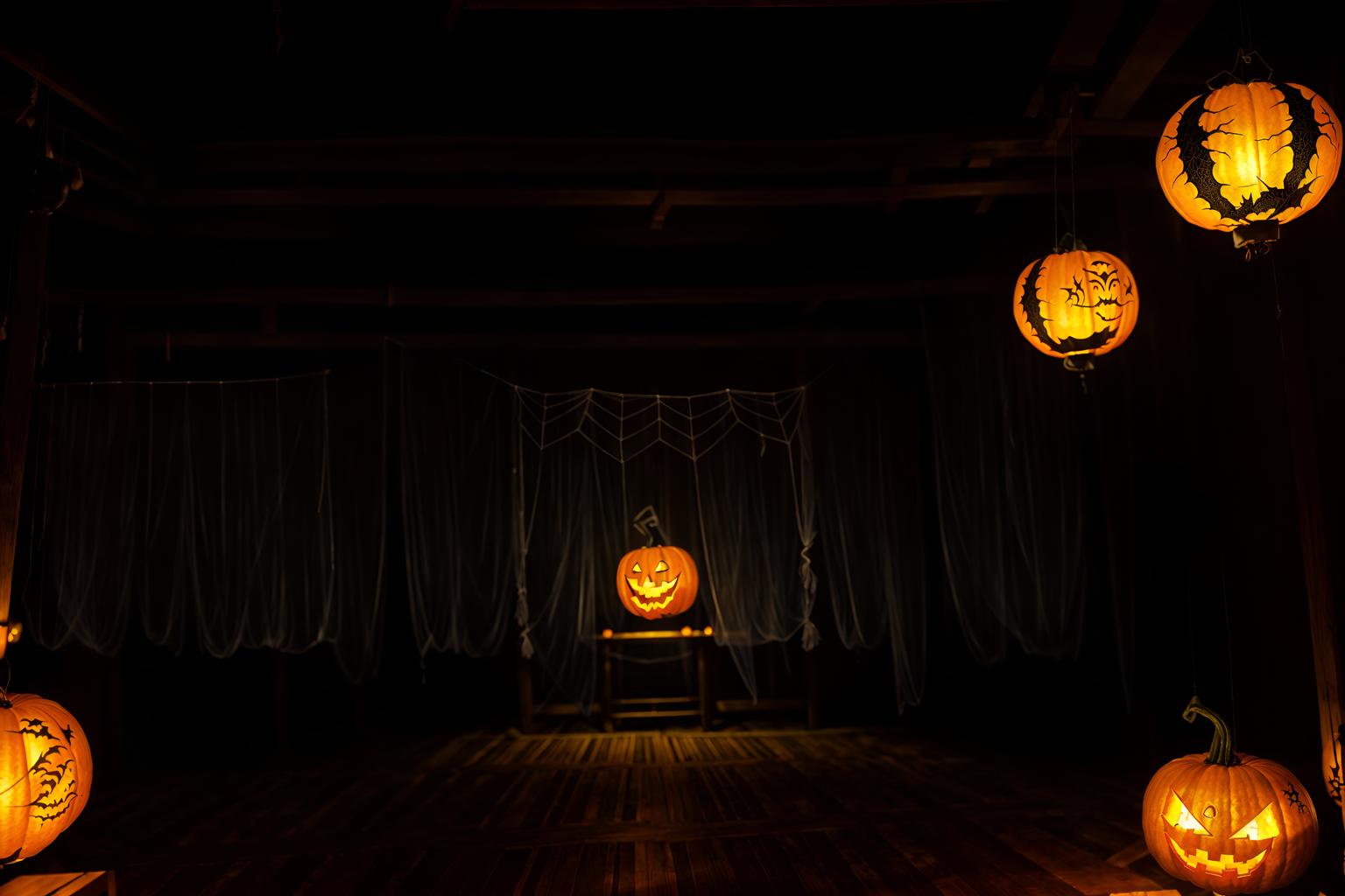 halloween-style (onsen interior) . with cobwebs and yellow black balloons and lanterns and glowing pumpkins and cobwebs and lanterns and skeletons sitting and standing and spiderwebs. . cinematic photo, highly detailed, cinematic lighting, ultra-detailed, ultrarealistic, photorealism, 8k. halloween interior design style. masterpiece, cinematic light, ultrarealistic+, photorealistic+, 8k, raw photo, realistic, sharp focus on eyes, (symmetrical eyes), (intact eyes), hyperrealistic, highest quality, best quality, , highly detailed, masterpiece, best quality, extremely detailed 8k wallpaper, masterpiece, best quality, ultra-detailed, best shadow, detailed background, detailed face, detailed eyes, high contrast, best illumination, detailed face, dulux, caustic, dynamic angle, detailed glow. dramatic lighting. highly detailed, insanely detailed hair, symmetrical, intricate details, professionally retouched, 8k high definition. strong bokeh. award winning photo.