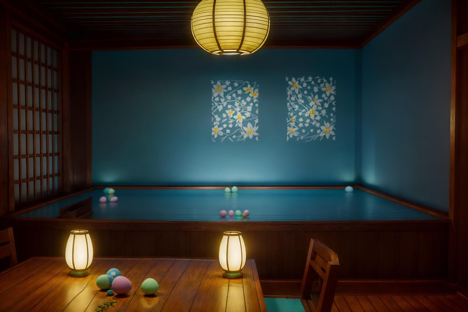 easter-style (onsen interior) . with colorful easter eggs and flowers on table and easter decorations and light blue colors and spring decorations and colorful easter eggs. . cinematic photo, highly detailed, cinematic lighting, ultra-detailed, ultrarealistic, photorealism, 8k. easter interior design style. masterpiece, cinematic light, ultrarealistic+, photorealistic+, 8k, raw photo, realistic, sharp focus on eyes, (symmetrical eyes), (intact eyes), hyperrealistic, highest quality, best quality, , highly detailed, masterpiece, best quality, extremely detailed 8k wallpaper, masterpiece, best quality, ultra-detailed, best shadow, detailed background, detailed face, detailed eyes, high contrast, best illumination, detailed face, dulux, caustic, dynamic angle, detailed glow. dramatic lighting. highly detailed, insanely detailed hair, symmetrical, intricate details, professionally retouched, 8k high definition. strong bokeh. award winning photo.