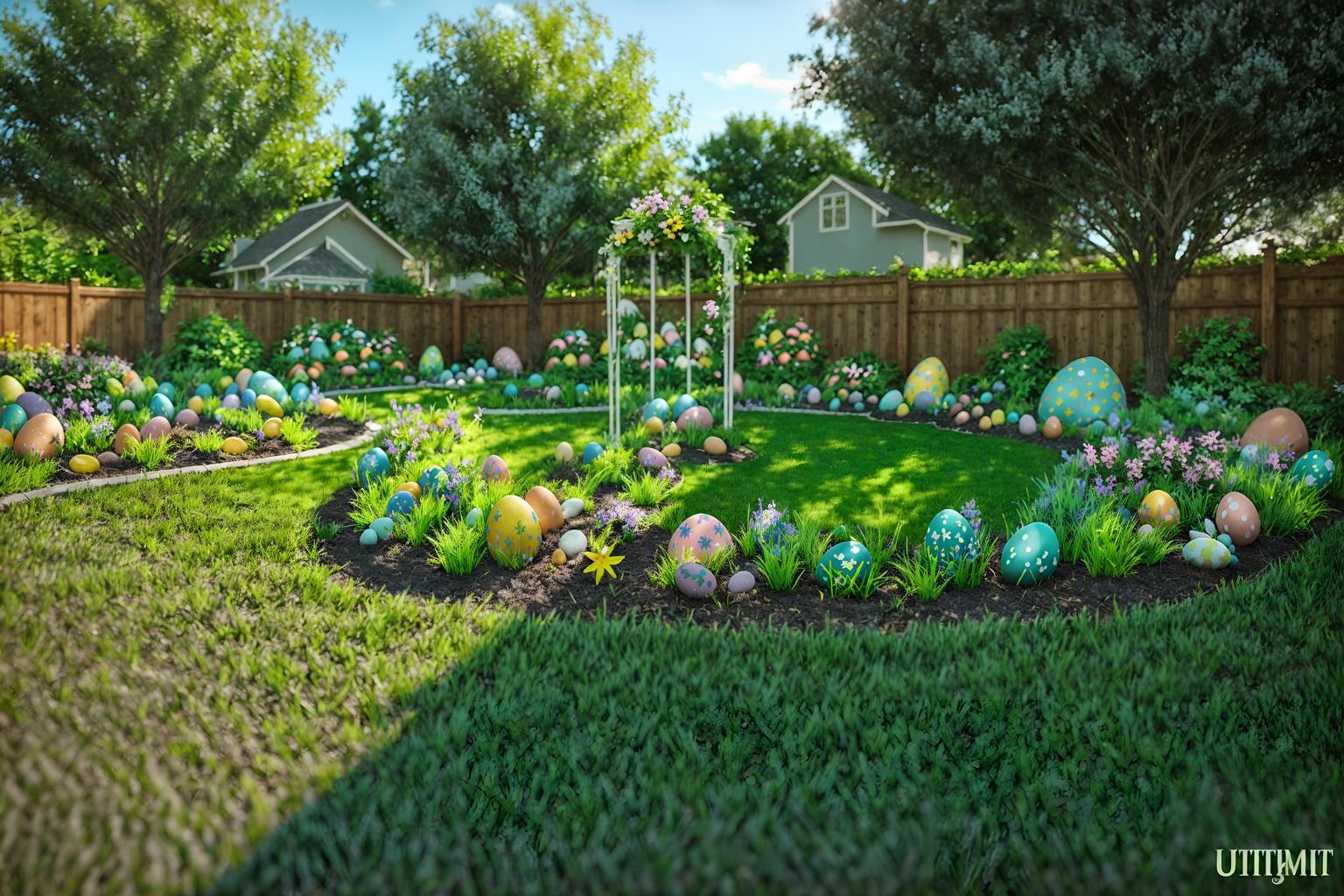 easter-style designed (outdoor garden ) with grass and garden plants and garden tree and grass. . with light blue colors and spring decorations and easter decorations and colorful easter eggs and flowers on table and light blue colors. . cinematic photo, highly detailed, cinematic lighting, ultra-detailed, ultrarealistic, photorealism, 8k. easter design style. masterpiece, cinematic light, ultrarealistic+, photorealistic+, 8k, raw photo, realistic, sharp focus on eyes, (symmetrical eyes), (intact eyes), hyperrealistic, highest quality, best quality, , highly detailed, masterpiece, best quality, extremely detailed 8k wallpaper, masterpiece, best quality, ultra-detailed, best shadow, detailed background, detailed face, detailed eyes, high contrast, best illumination, detailed face, dulux, caustic, dynamic angle, detailed glow. dramatic lighting. highly detailed, insanely detailed hair, symmetrical, intricate details, professionally retouched, 8k high definition. strong bokeh. award winning photo.