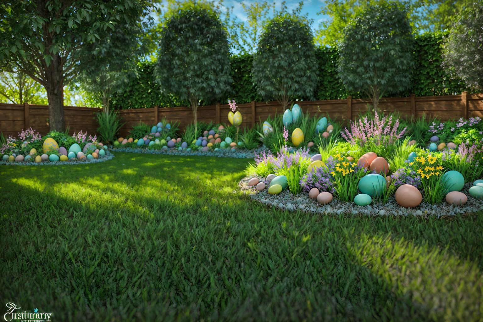 easter-style designed (outdoor garden ) with grass and garden plants and garden tree and grass. . with light blue colors and spring decorations and easter decorations and colorful easter eggs and flowers on table and light blue colors. . cinematic photo, highly detailed, cinematic lighting, ultra-detailed, ultrarealistic, photorealism, 8k. easter design style. masterpiece, cinematic light, ultrarealistic+, photorealistic+, 8k, raw photo, realistic, sharp focus on eyes, (symmetrical eyes), (intact eyes), hyperrealistic, highest quality, best quality, , highly detailed, masterpiece, best quality, extremely detailed 8k wallpaper, masterpiece, best quality, ultra-detailed, best shadow, detailed background, detailed face, detailed eyes, high contrast, best illumination, detailed face, dulux, caustic, dynamic angle, detailed glow. dramatic lighting. highly detailed, insanely detailed hair, symmetrical, intricate details, professionally retouched, 8k high definition. strong bokeh. award winning photo.