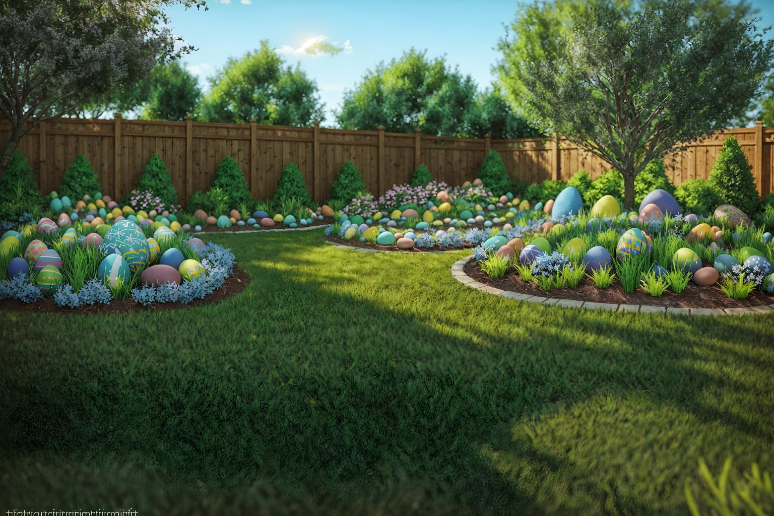 easter-style designed (outdoor garden ) with grass and garden plants and garden tree and grass. . with light blue colors and spring decorations and easter decorations and colorful easter eggs and flowers on table and light blue colors. . cinematic photo, highly detailed, cinematic lighting, ultra-detailed, ultrarealistic, photorealism, 8k. easter design style. masterpiece, cinematic light, ultrarealistic+, photorealistic+, 8k, raw photo, realistic, sharp focus on eyes, (symmetrical eyes), (intact eyes), hyperrealistic, highest quality, best quality, , highly detailed, masterpiece, best quality, extremely detailed 8k wallpaper, masterpiece, best quality, ultra-detailed, best shadow, detailed background, detailed face, detailed eyes, high contrast, best illumination, detailed face, dulux, caustic, dynamic angle, detailed glow. dramatic lighting. highly detailed, insanely detailed hair, symmetrical, intricate details, professionally retouched, 8k high definition. strong bokeh. award winning photo.