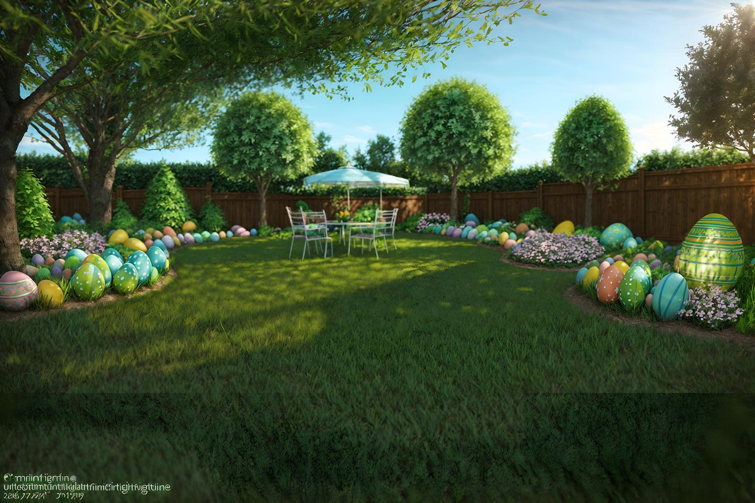 easter-style designed (outdoor garden ) with grass and garden plants and garden tree and grass. . with light blue colors and spring decorations and easter decorations and colorful easter eggs and flowers on table and light blue colors. . cinematic photo, highly detailed, cinematic lighting, ultra-detailed, ultrarealistic, photorealism, 8k. easter design style. masterpiece, cinematic light, ultrarealistic+, photorealistic+, 8k, raw photo, realistic, sharp focus on eyes, (symmetrical eyes), (intact eyes), hyperrealistic, highest quality, best quality, , highly detailed, masterpiece, best quality, extremely detailed 8k wallpaper, masterpiece, best quality, ultra-detailed, best shadow, detailed background, detailed face, detailed eyes, high contrast, best illumination, detailed face, dulux, caustic, dynamic angle, detailed glow. dramatic lighting. highly detailed, insanely detailed hair, symmetrical, intricate details, professionally retouched, 8k high definition. strong bokeh. award winning photo.