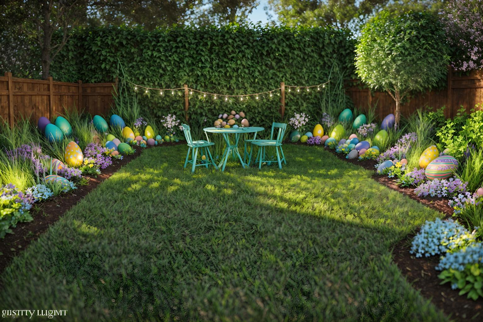 easter-style designed (outdoor garden ) with grass and garden plants and garden tree and grass. . with light blue colors and spring decorations and easter decorations and colorful easter eggs and flowers on table and light blue colors. . cinematic photo, highly detailed, cinematic lighting, ultra-detailed, ultrarealistic, photorealism, 8k. easter design style. masterpiece, cinematic light, ultrarealistic+, photorealistic+, 8k, raw photo, realistic, sharp focus on eyes, (symmetrical eyes), (intact eyes), hyperrealistic, highest quality, best quality, , highly detailed, masterpiece, best quality, extremely detailed 8k wallpaper, masterpiece, best quality, ultra-detailed, best shadow, detailed background, detailed face, detailed eyes, high contrast, best illumination, detailed face, dulux, caustic, dynamic angle, detailed glow. dramatic lighting. highly detailed, insanely detailed hair, symmetrical, intricate details, professionally retouched, 8k high definition. strong bokeh. award winning photo.