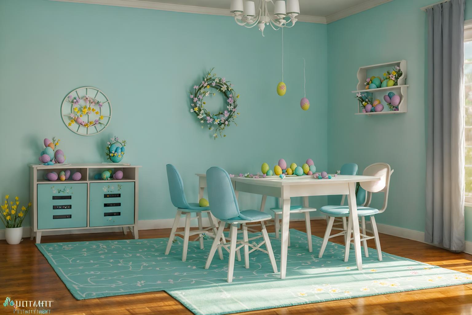 easter-style (gaming room interior) . with colorful easter eggs and light blue colors and easter decorations and flowers on table and spring decorations and colorful easter eggs. . cinematic photo, highly detailed, cinematic lighting, ultra-detailed, ultrarealistic, photorealism, 8k. easter interior design style. masterpiece, cinematic light, ultrarealistic+, photorealistic+, 8k, raw photo, realistic, sharp focus on eyes, (symmetrical eyes), (intact eyes), hyperrealistic, highest quality, best quality, , highly detailed, masterpiece, best quality, extremely detailed 8k wallpaper, masterpiece, best quality, ultra-detailed, best shadow, detailed background, detailed face, detailed eyes, high contrast, best illumination, detailed face, dulux, caustic, dynamic angle, detailed glow. dramatic lighting. highly detailed, insanely detailed hair, symmetrical, intricate details, professionally retouched, 8k high definition. strong bokeh. award winning photo.